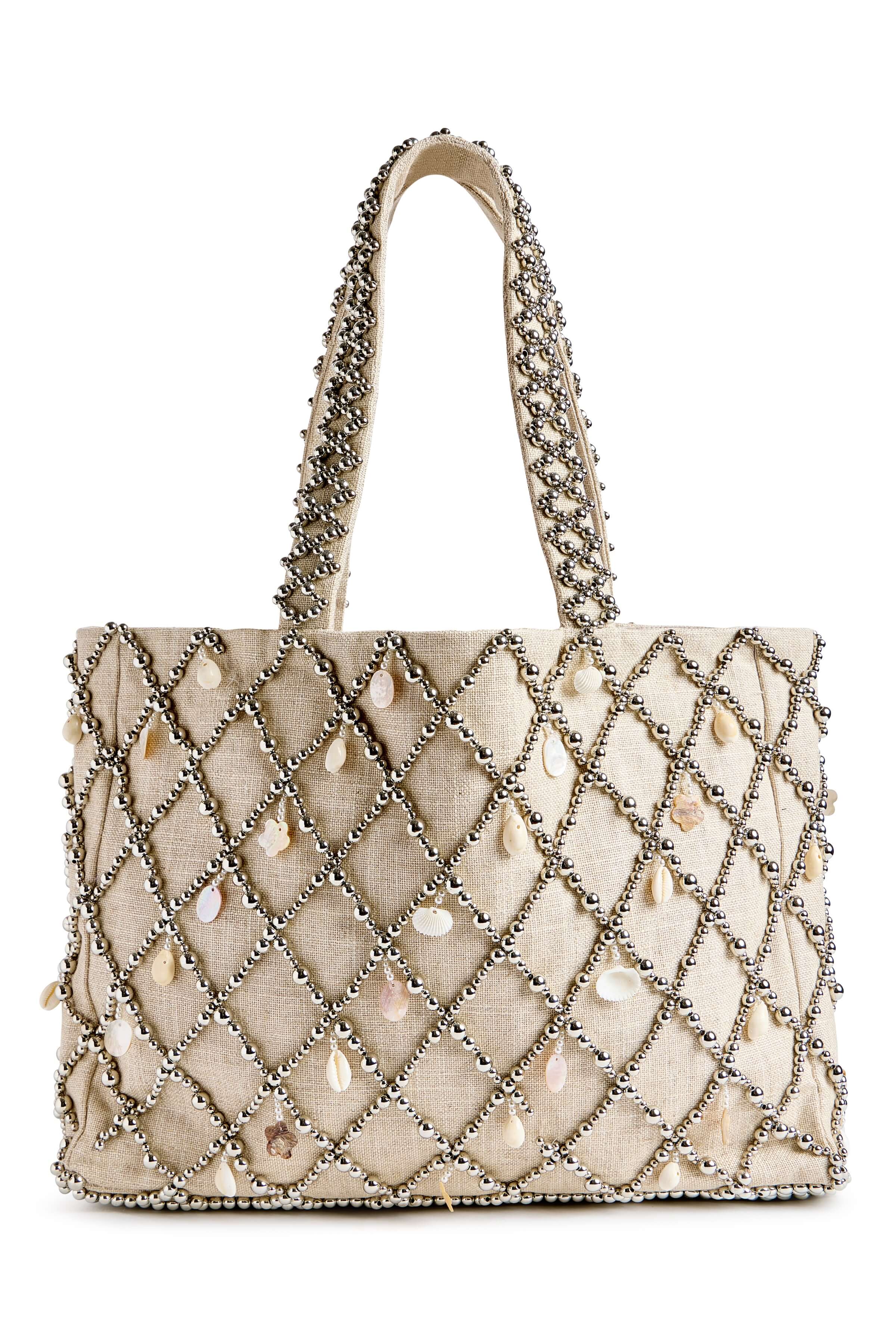 Solstice Beaded Seashell Canvas Tote Bag