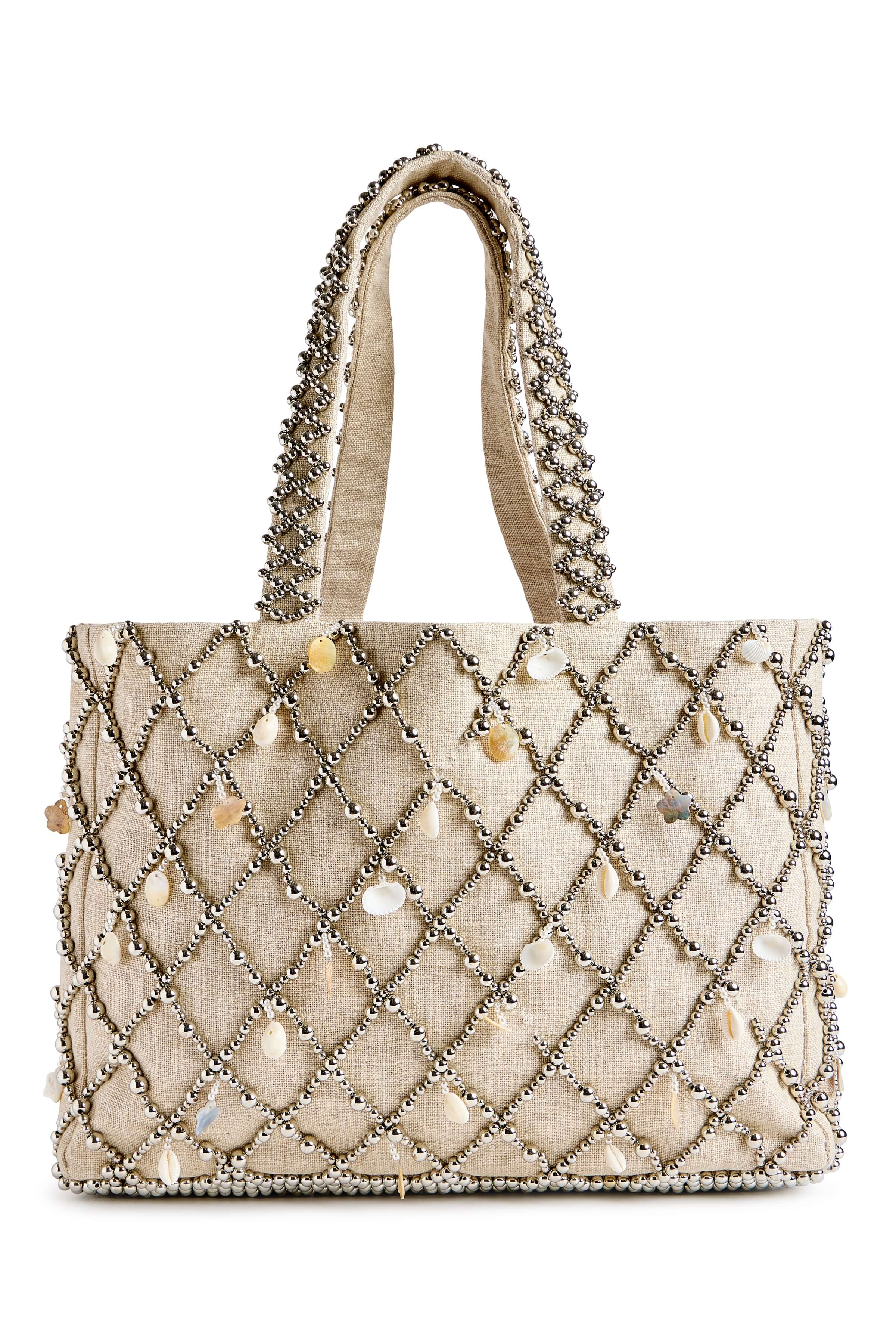 Solstice Beaded Seashell Canvas Tote Bag