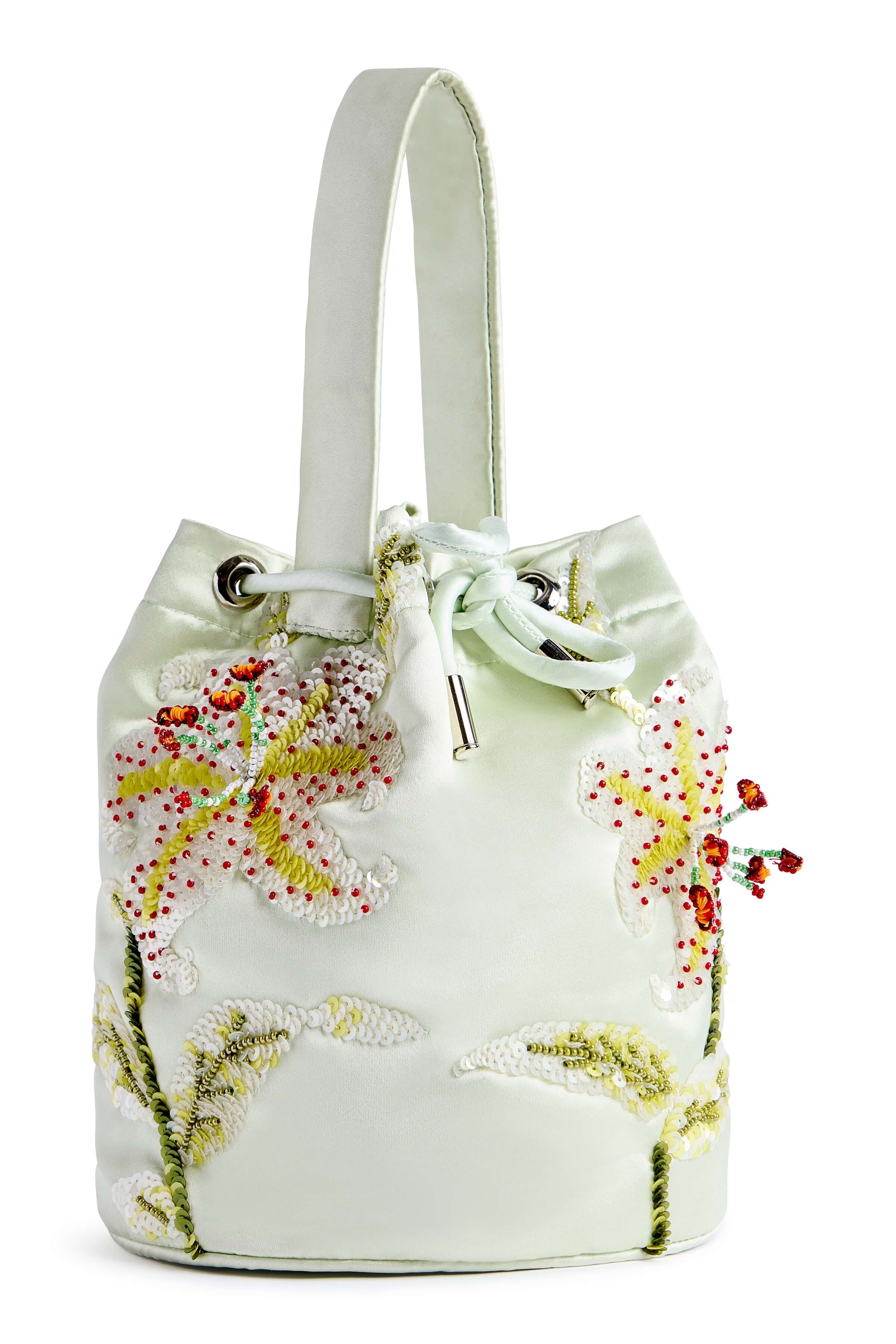 Bella Mint Green Hand Beaded Lily Bucket Bag