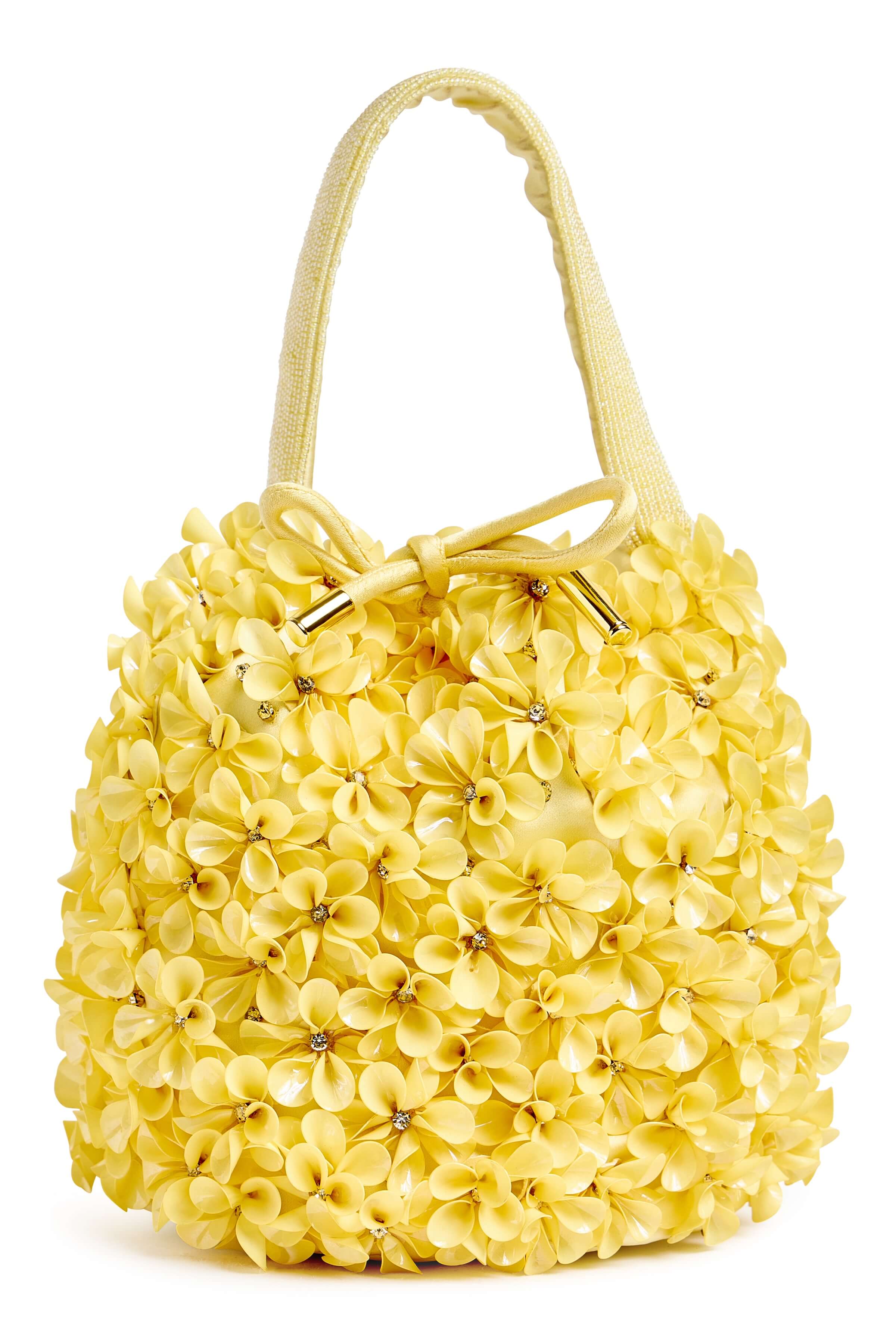 Bella Yellow Crystal Floral Bucket Bag