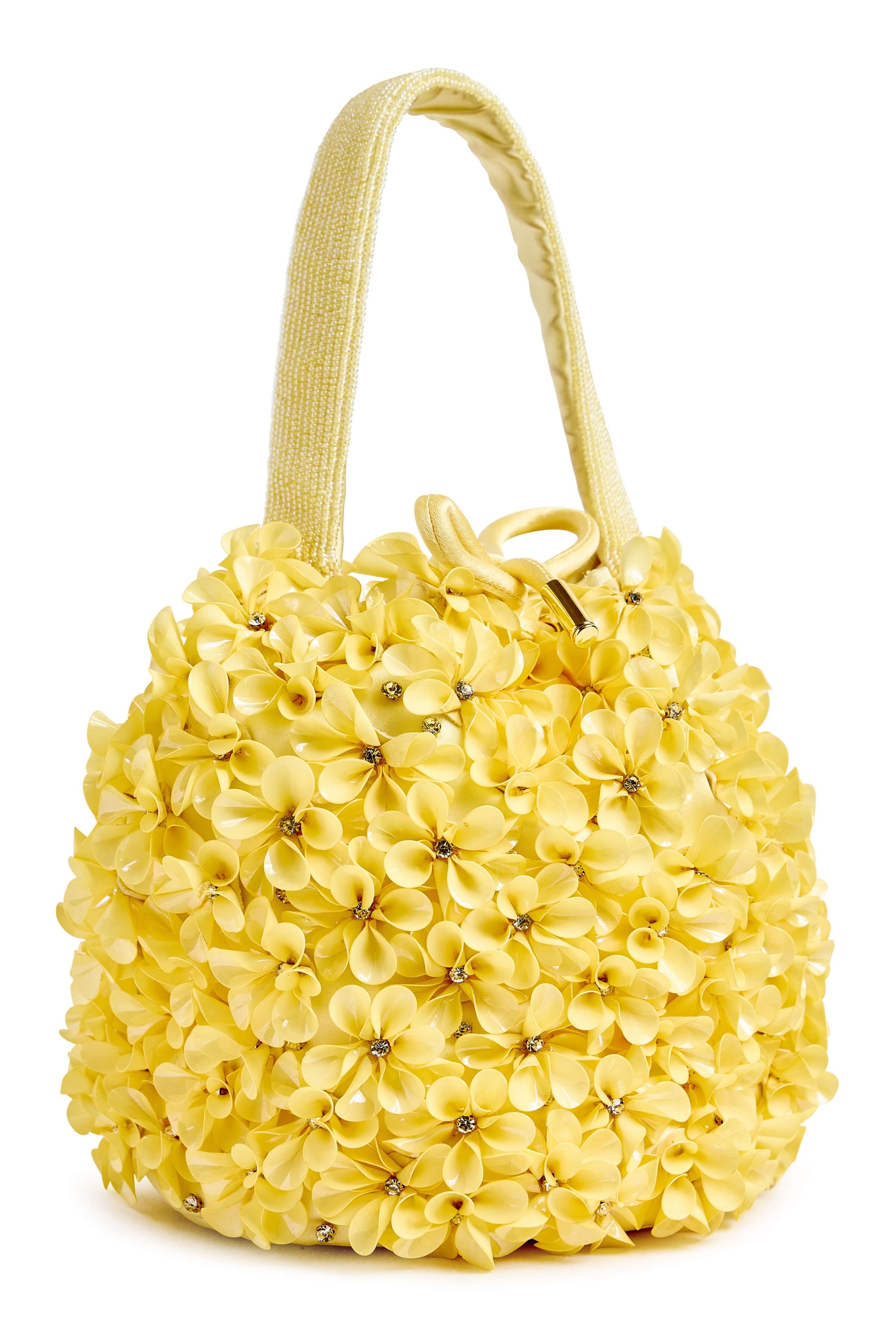 Bella Yellow Crystal Floral Bucket Bag
