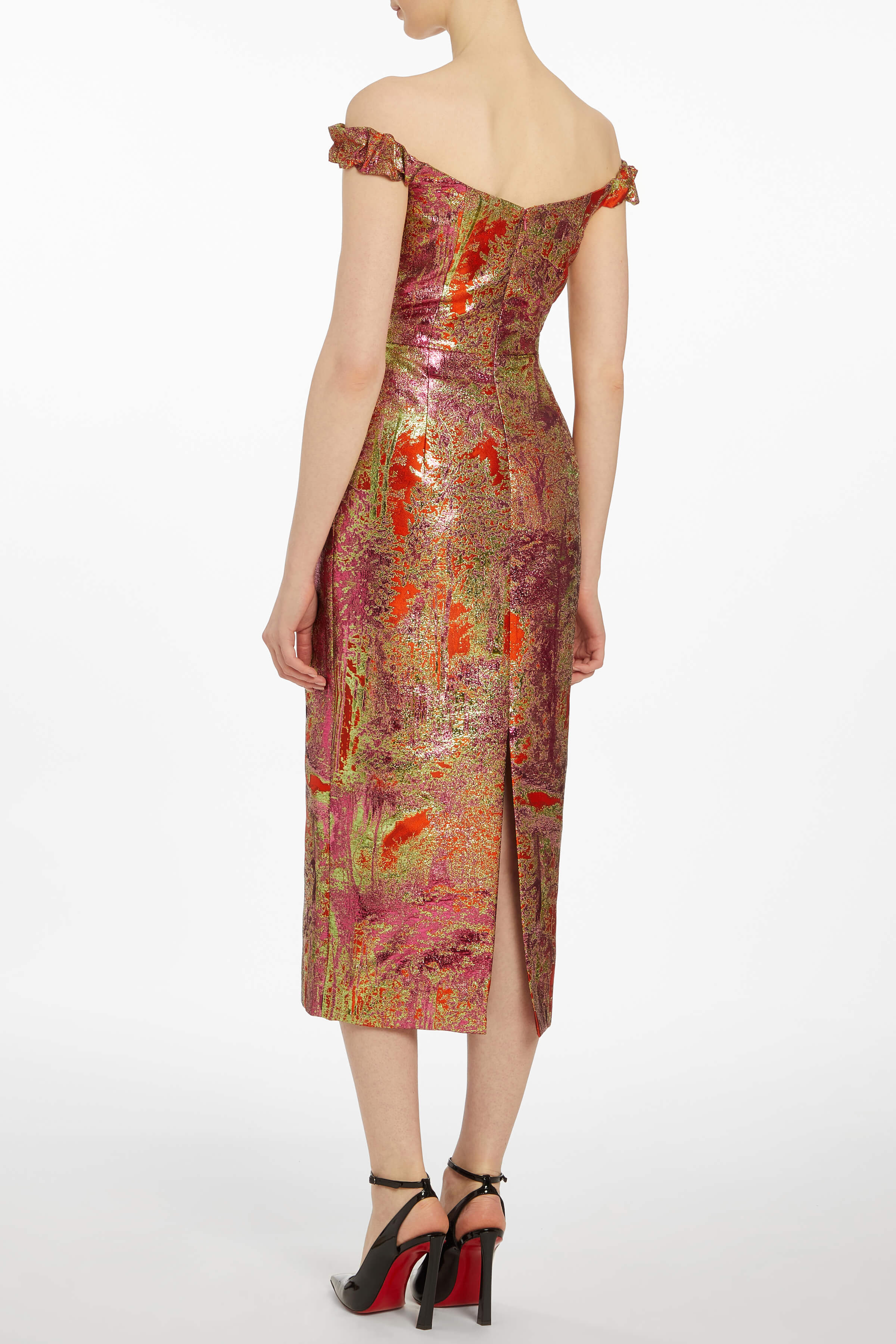 Amina Metallic Brocade Midi Dress