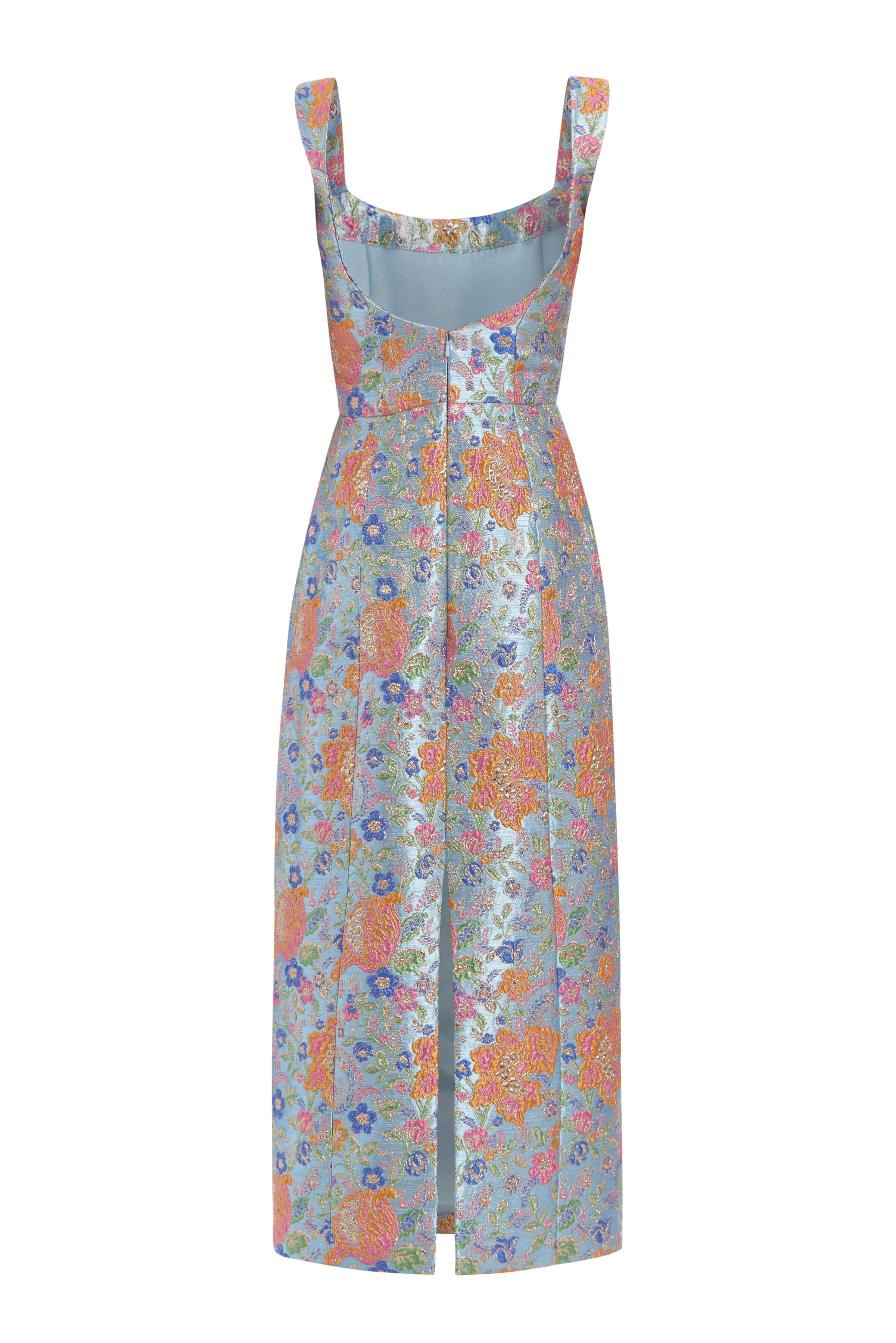 Metallic Floral Brocade Corset Midi Dress