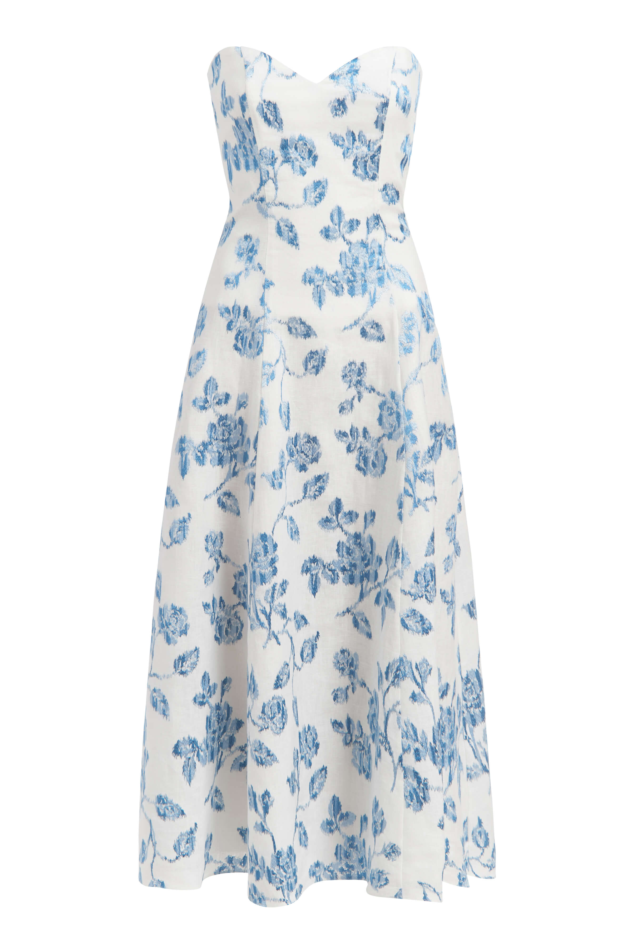 Annalisa White Floral Linen Strapless Dress