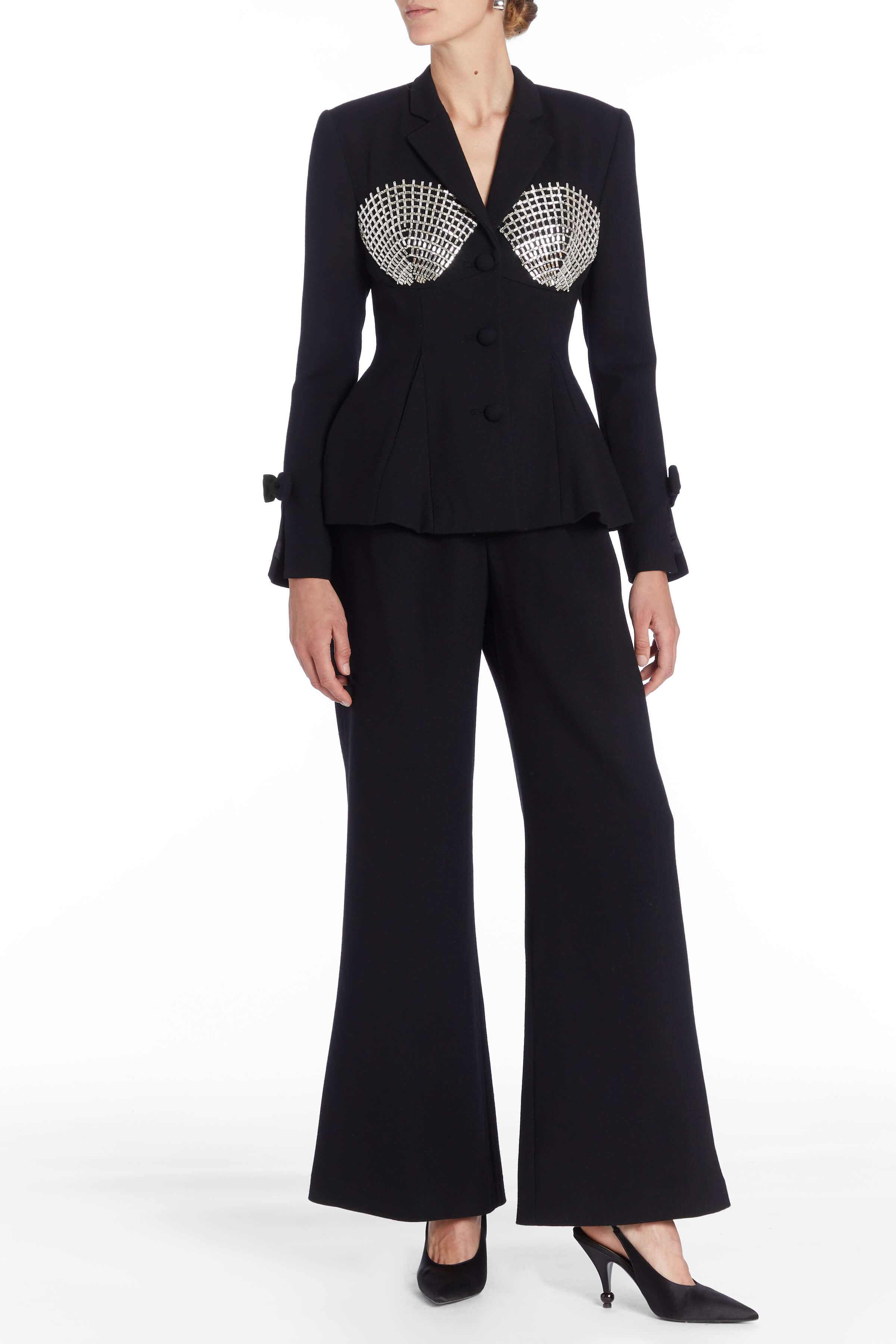 Lynn Black Wool Blazer With Embellished Crystal Detail