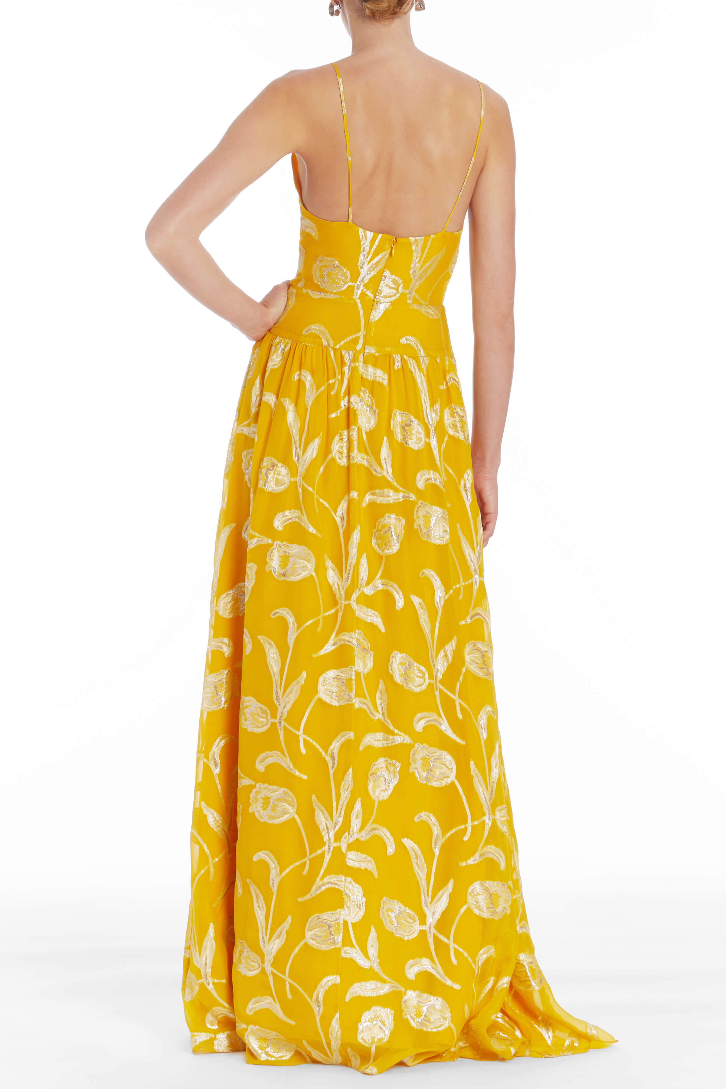 Marigold Yellow Floral Drop Waist Gown
