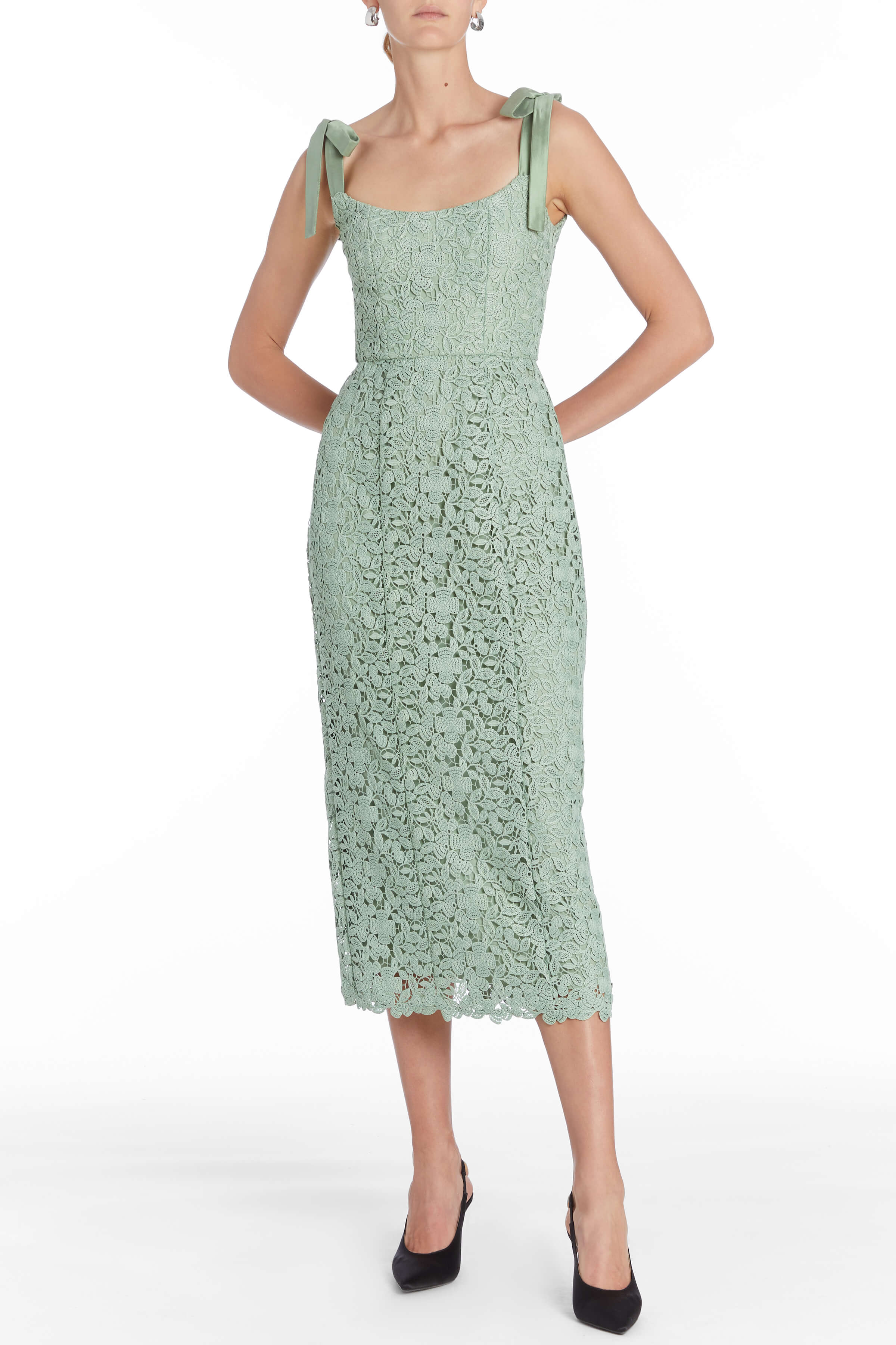 SALE: Poppy Green Crochet Corset Midi Dress