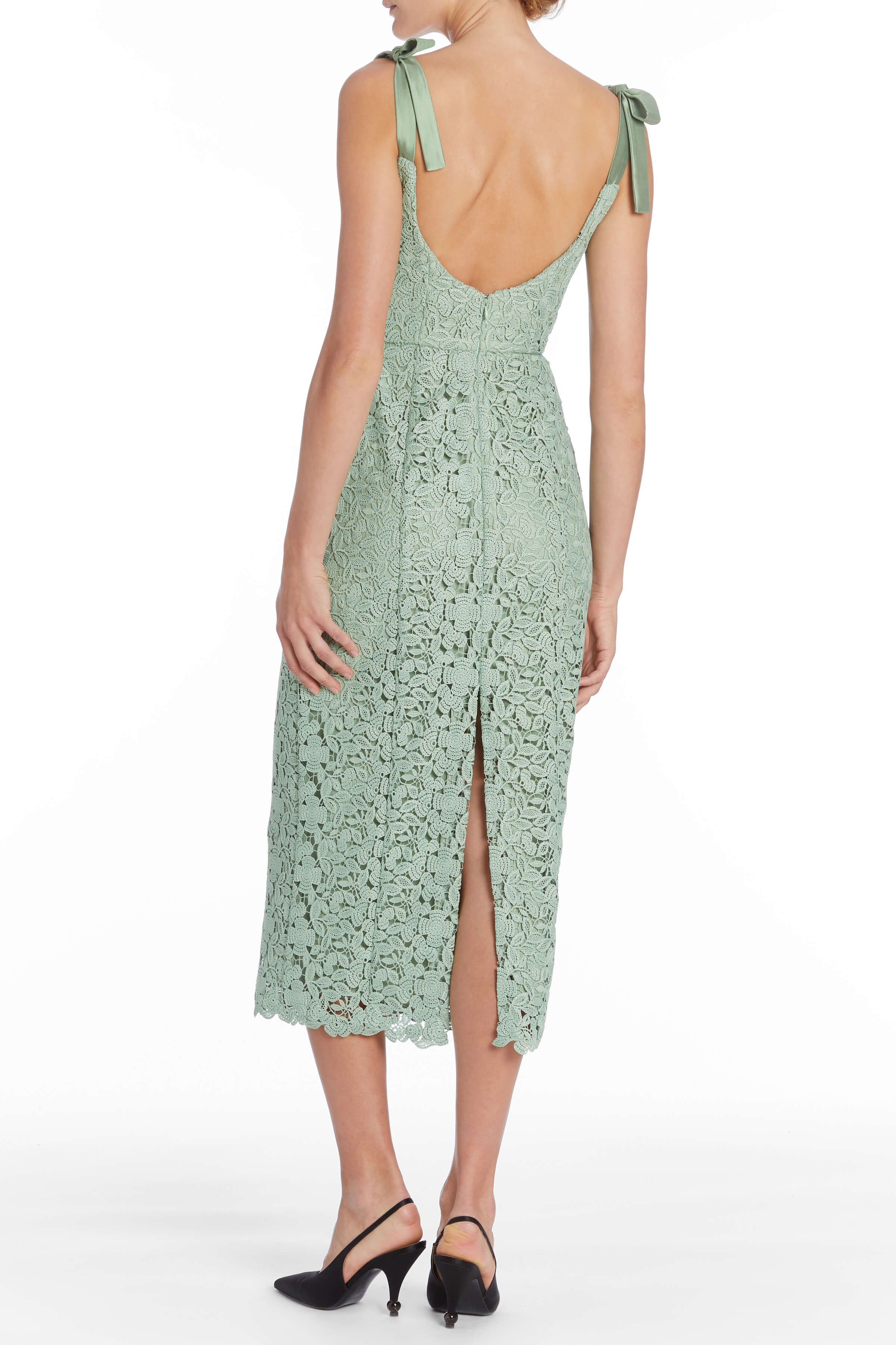 SALE: Poppy Green Crochet Corset Midi Dress