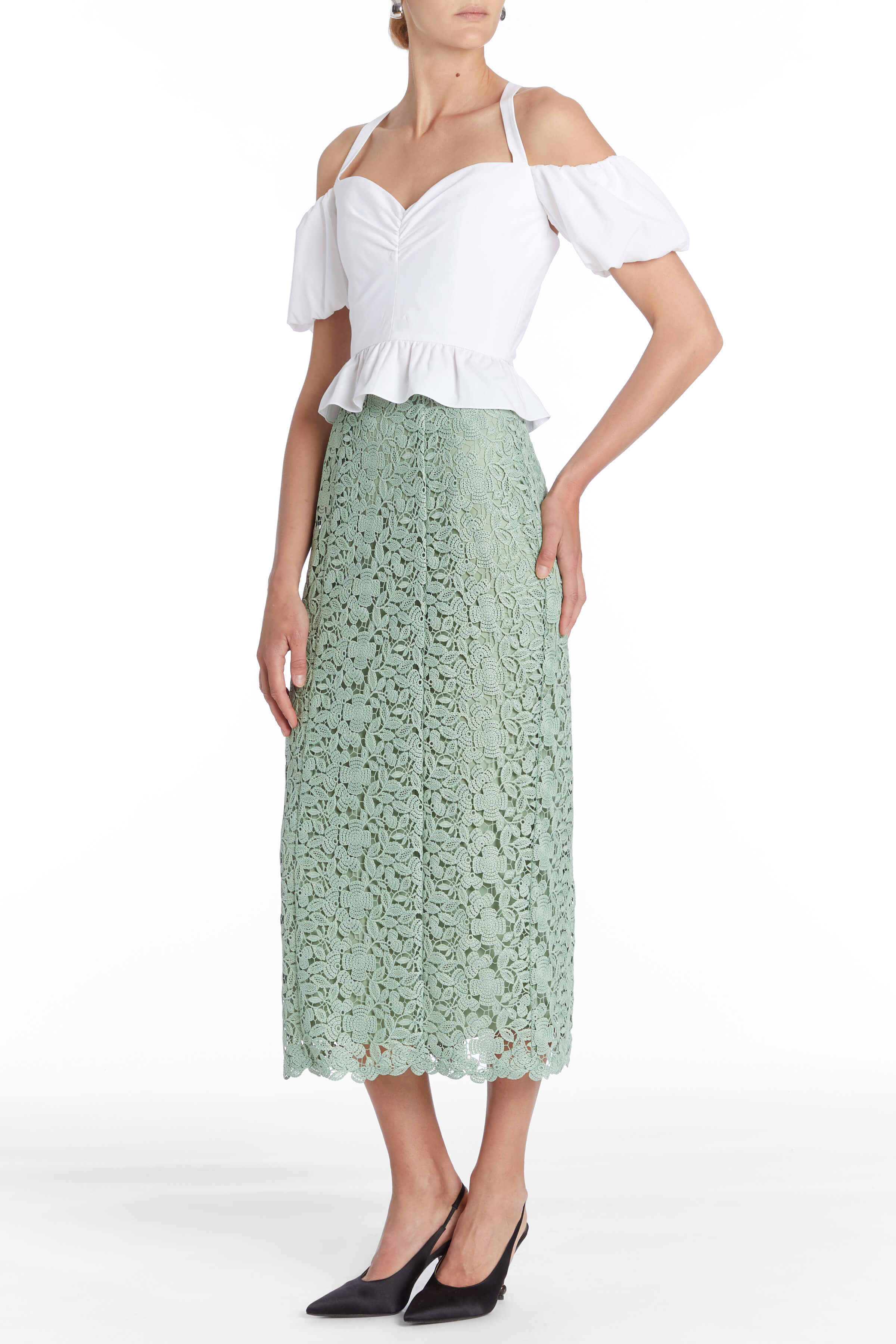Tammy Green Crochet Lace Skirt With Back Slit