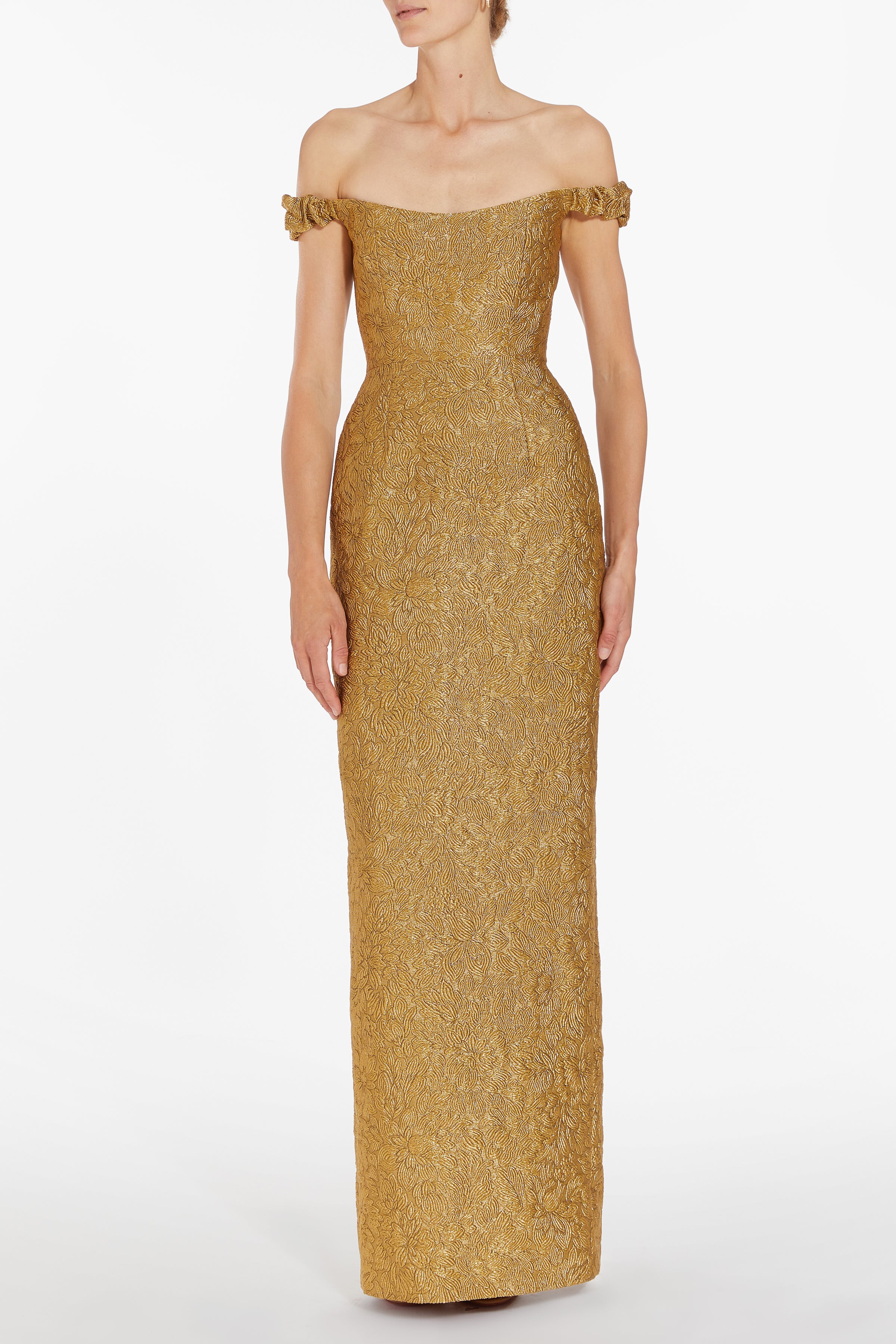 Yolanda Gold Brocade Column Gown