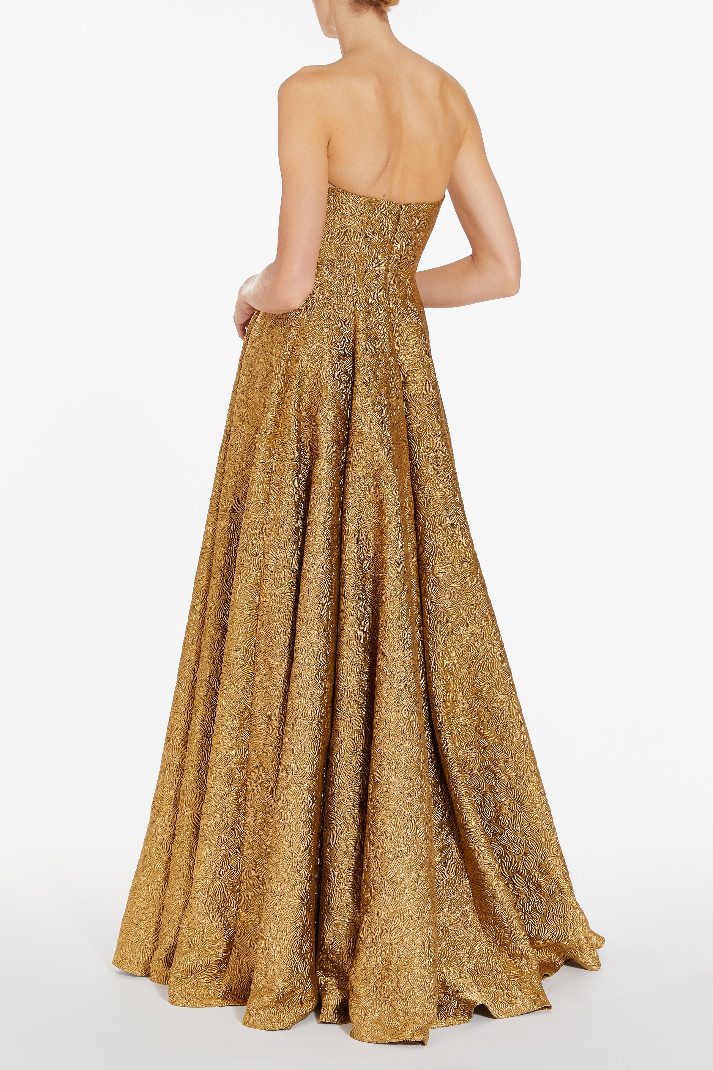 Laila Gold Brocade Strapless Gown