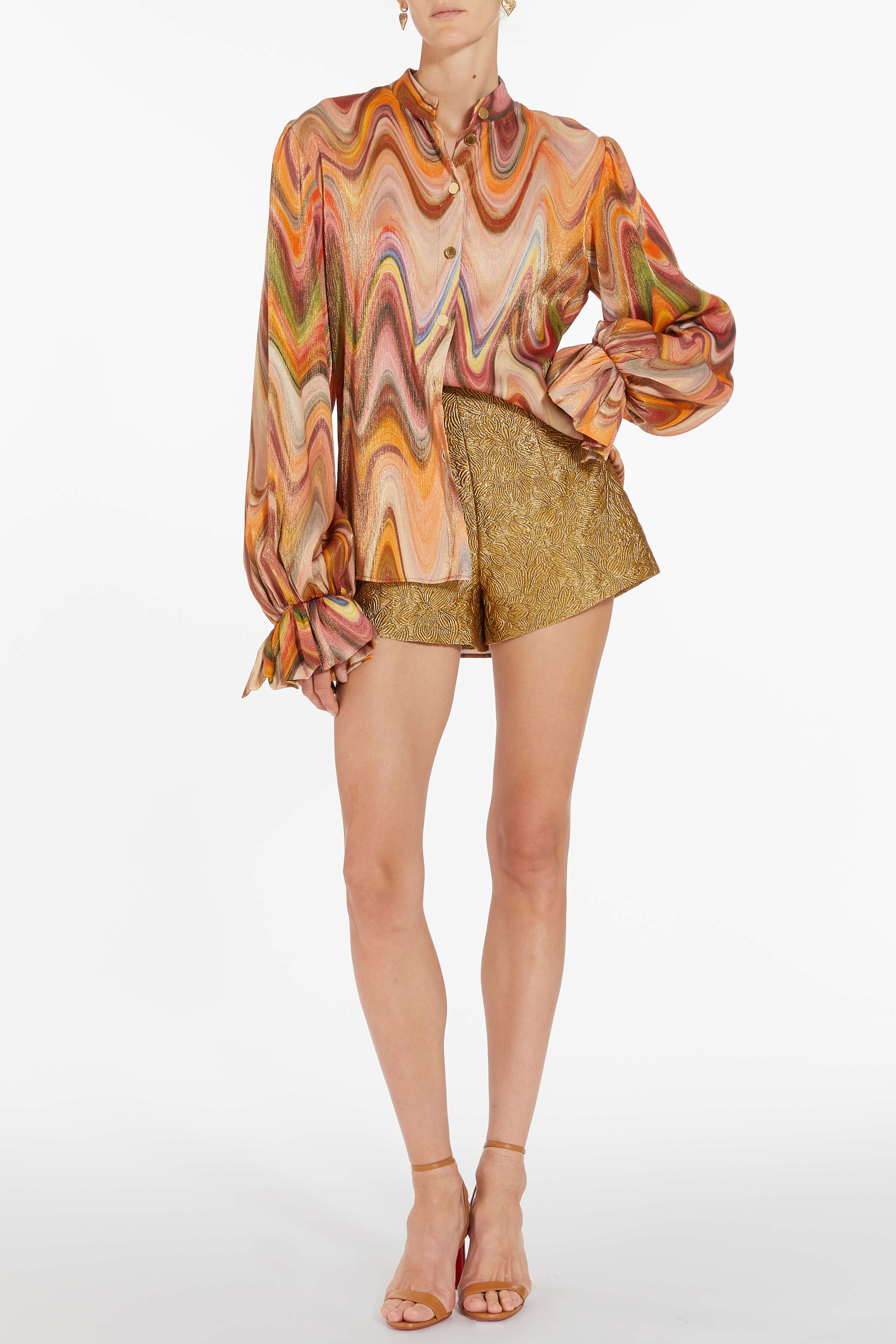 Mira Gold Floral Brocade Shorts