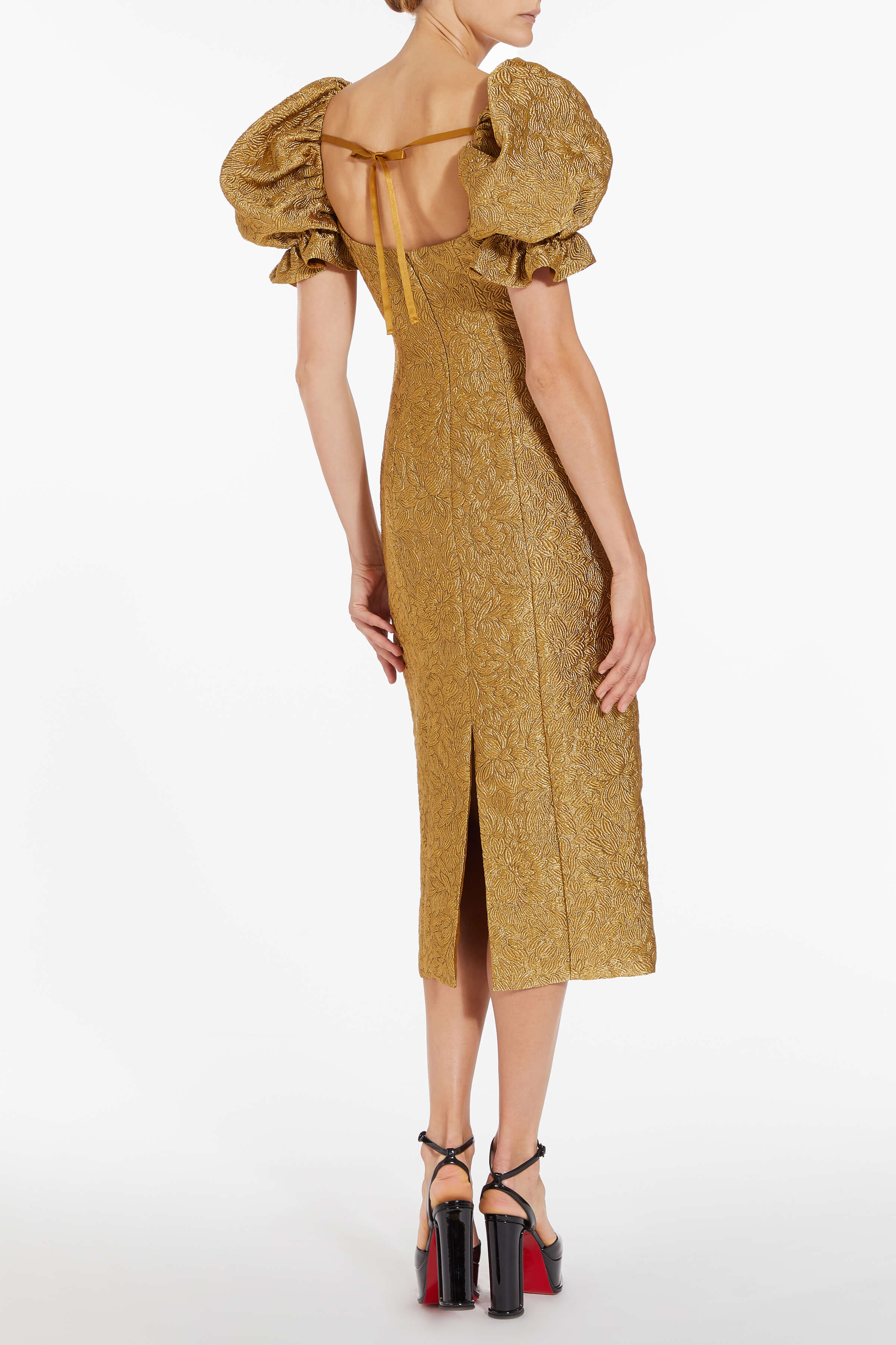 Farrah Gold Brocade Midi Dress