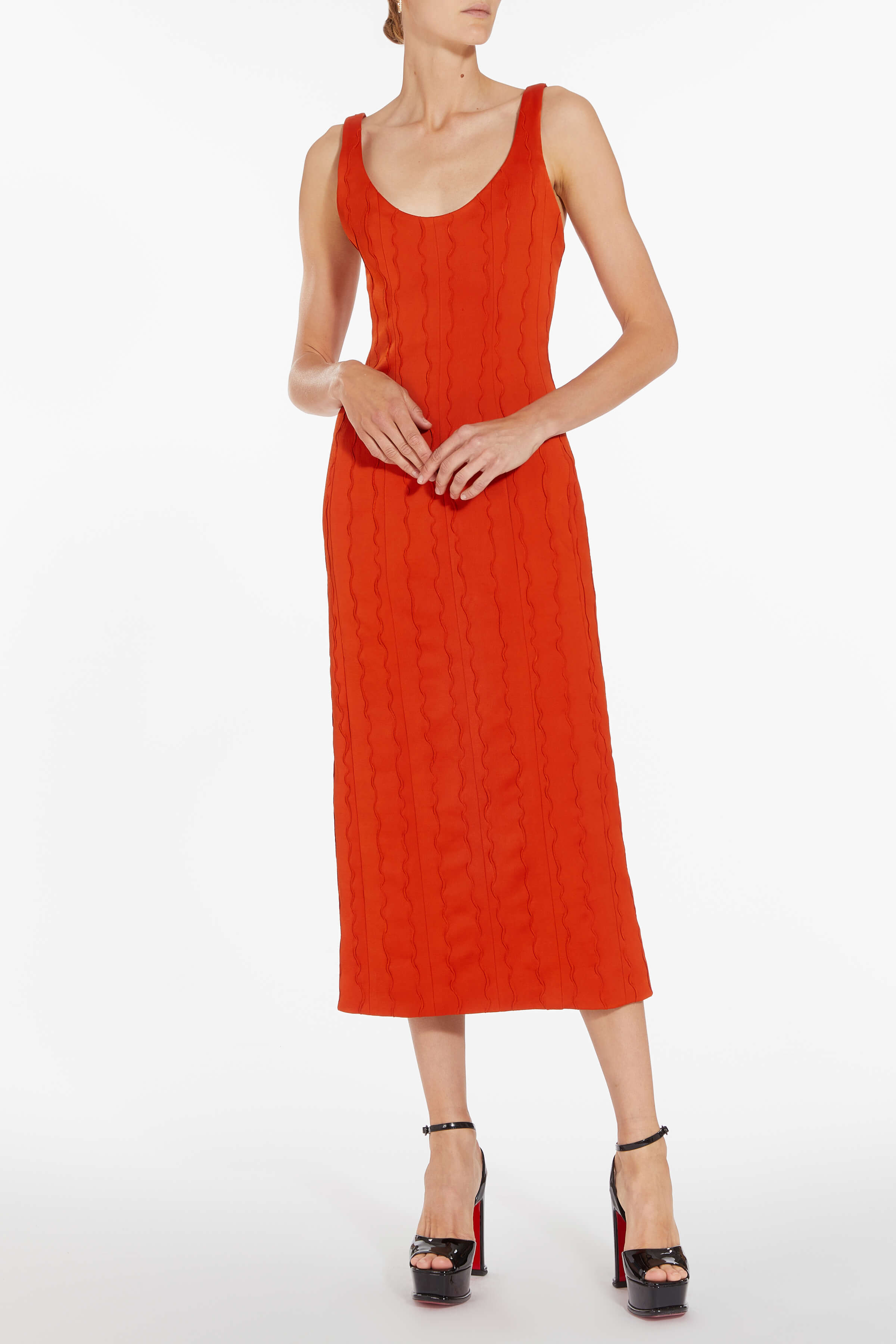 Sommer Orange Wave Midi Dress