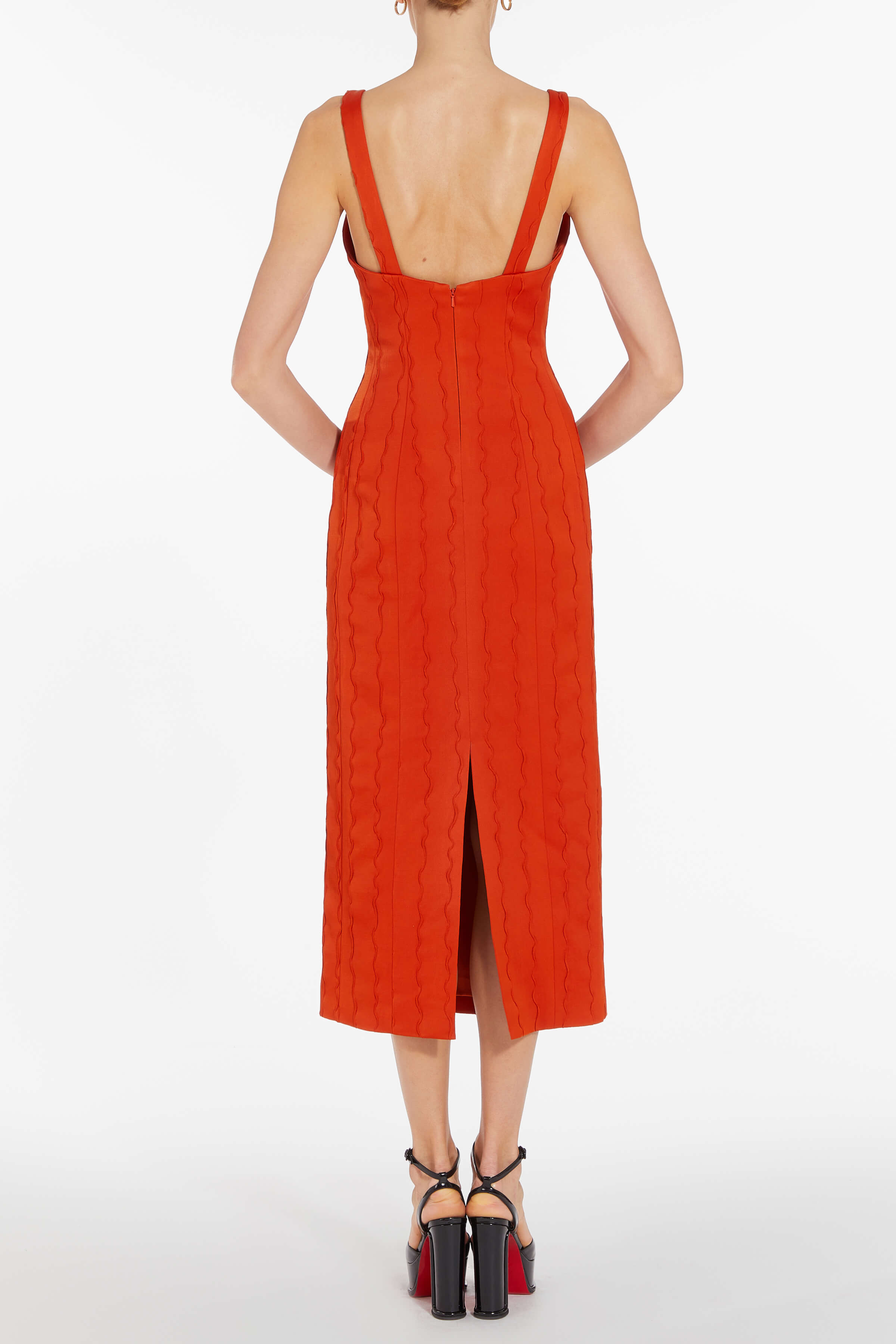 Sommer Orange Wave Midi Dress