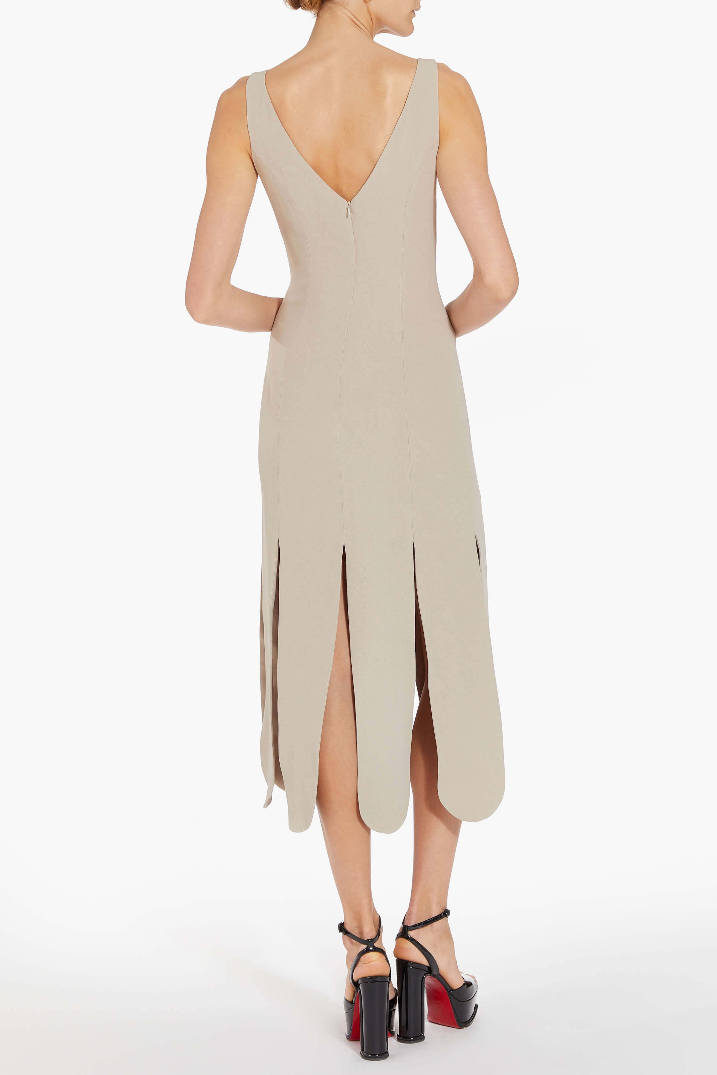 Brandy Mushroom Crepe Plunging Neckline Car Wash Midi Dress