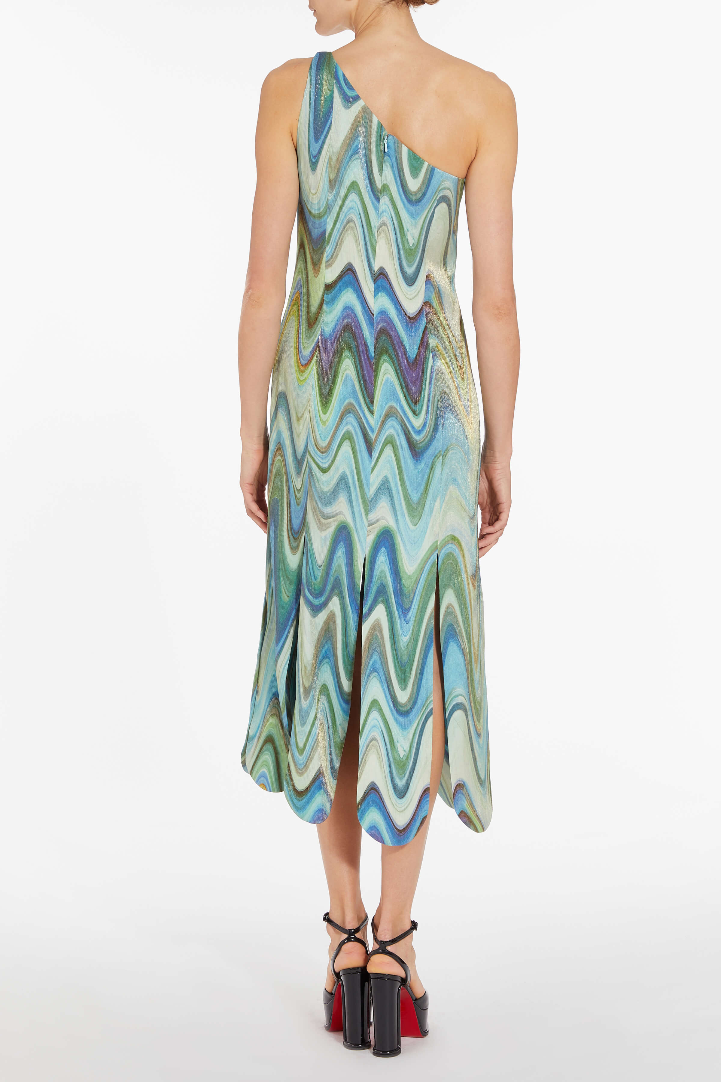 Angie Teal Metallic Wave Midi Dress