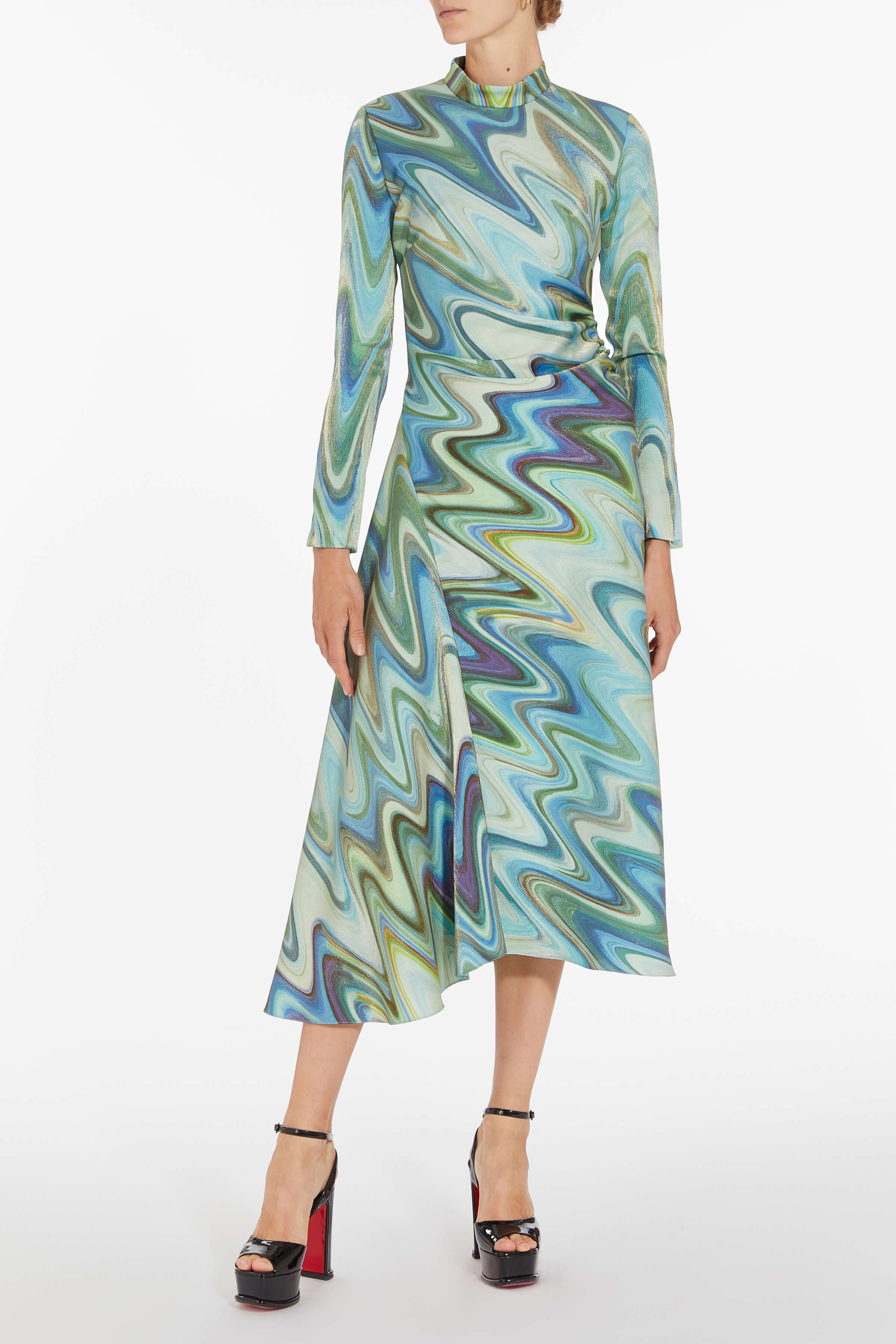 Janis Teal Metallic Wave Midi Dress