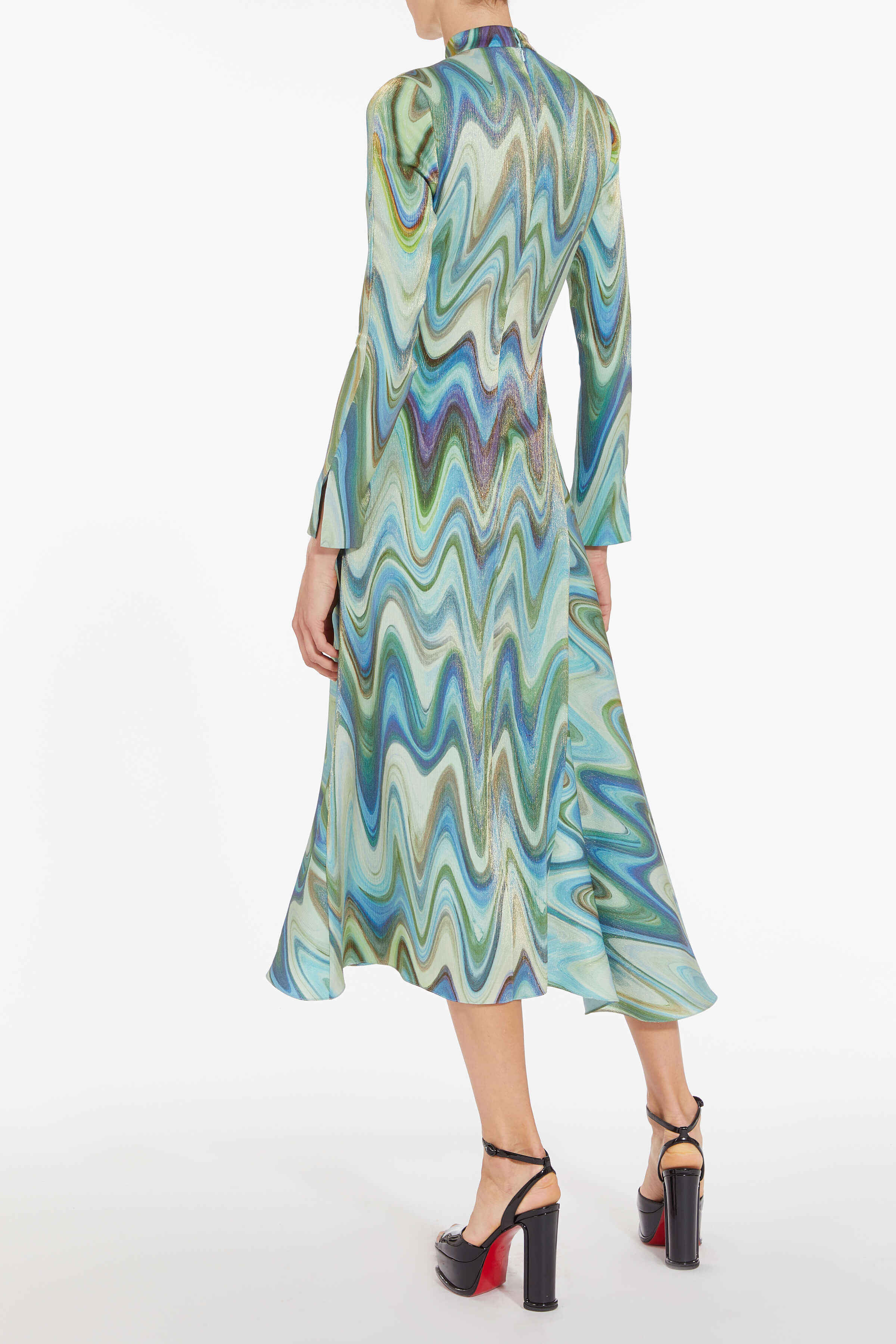 Janis Teal Metallic Wave Midi Dress