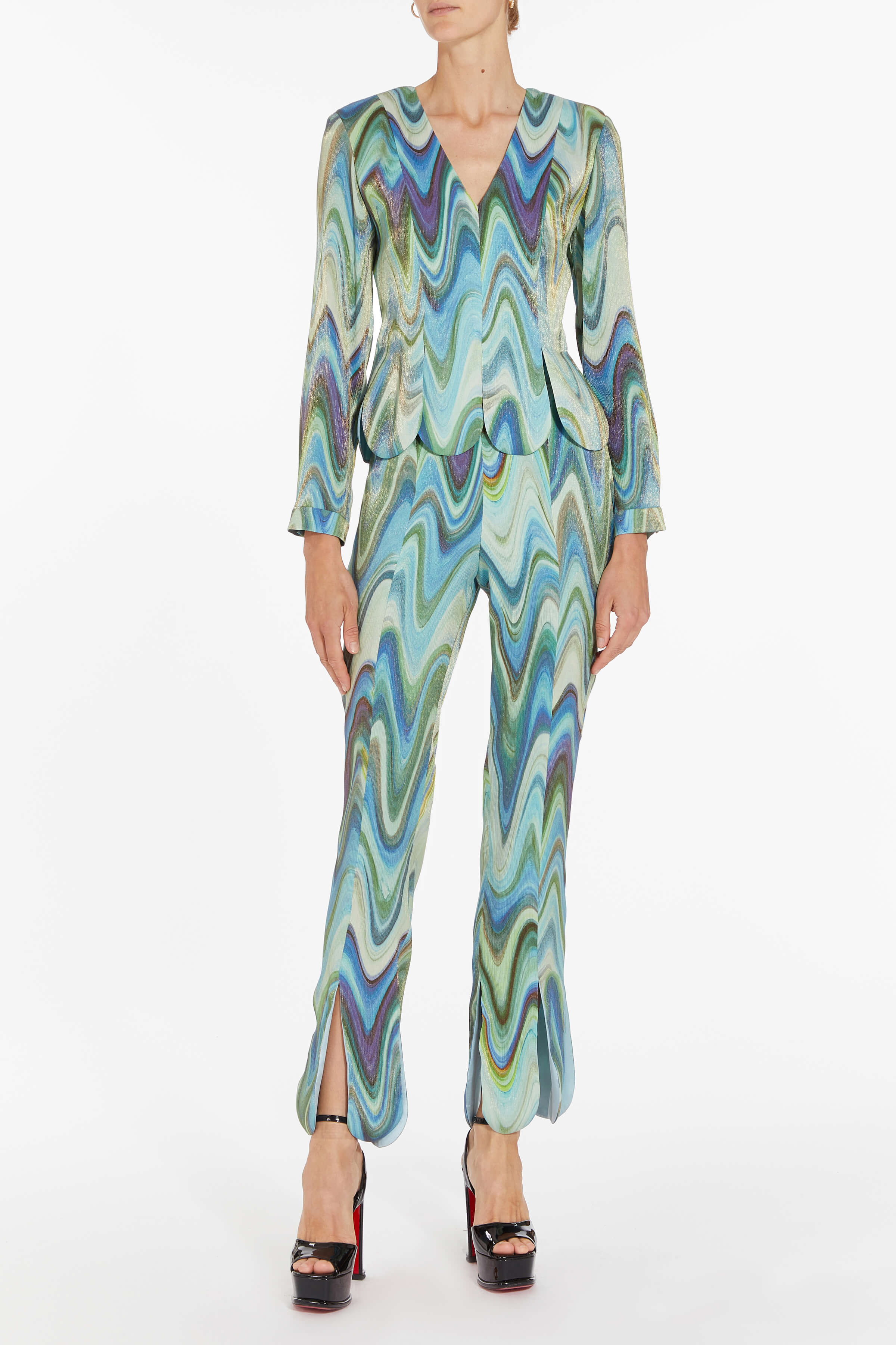 Robyn Teal Metallic Wave Pants