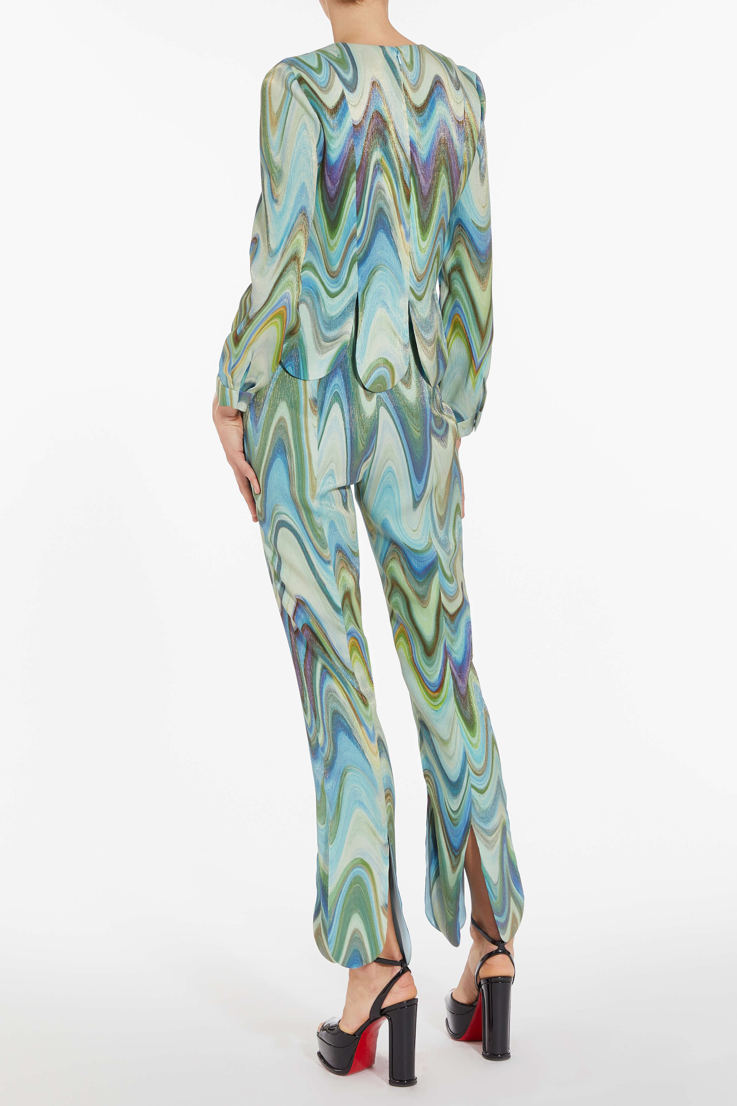 Robyn Teal Metallic Wave Pants