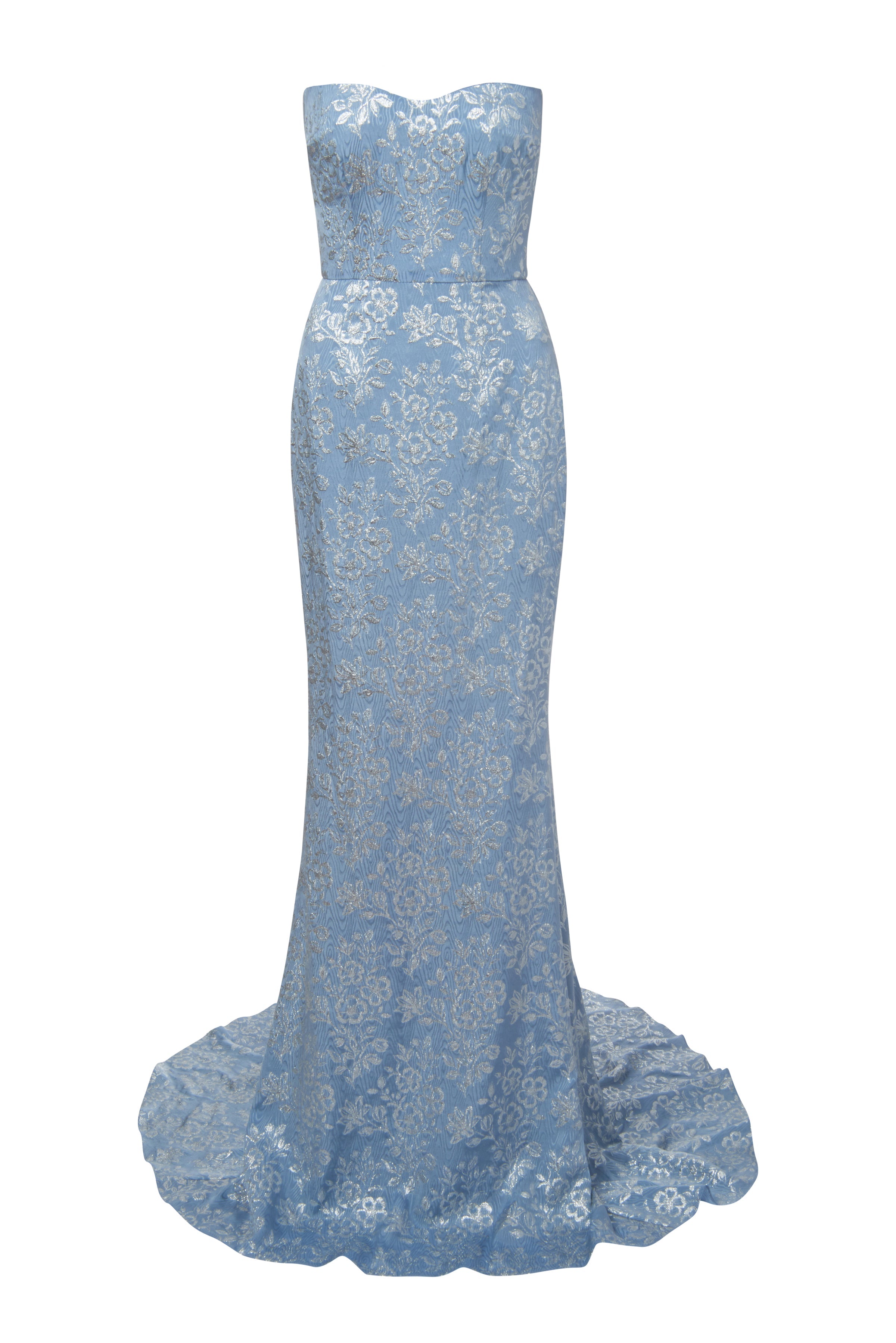 FINAL SALE: Leonora Blue Metallic Floral Strapless Gown