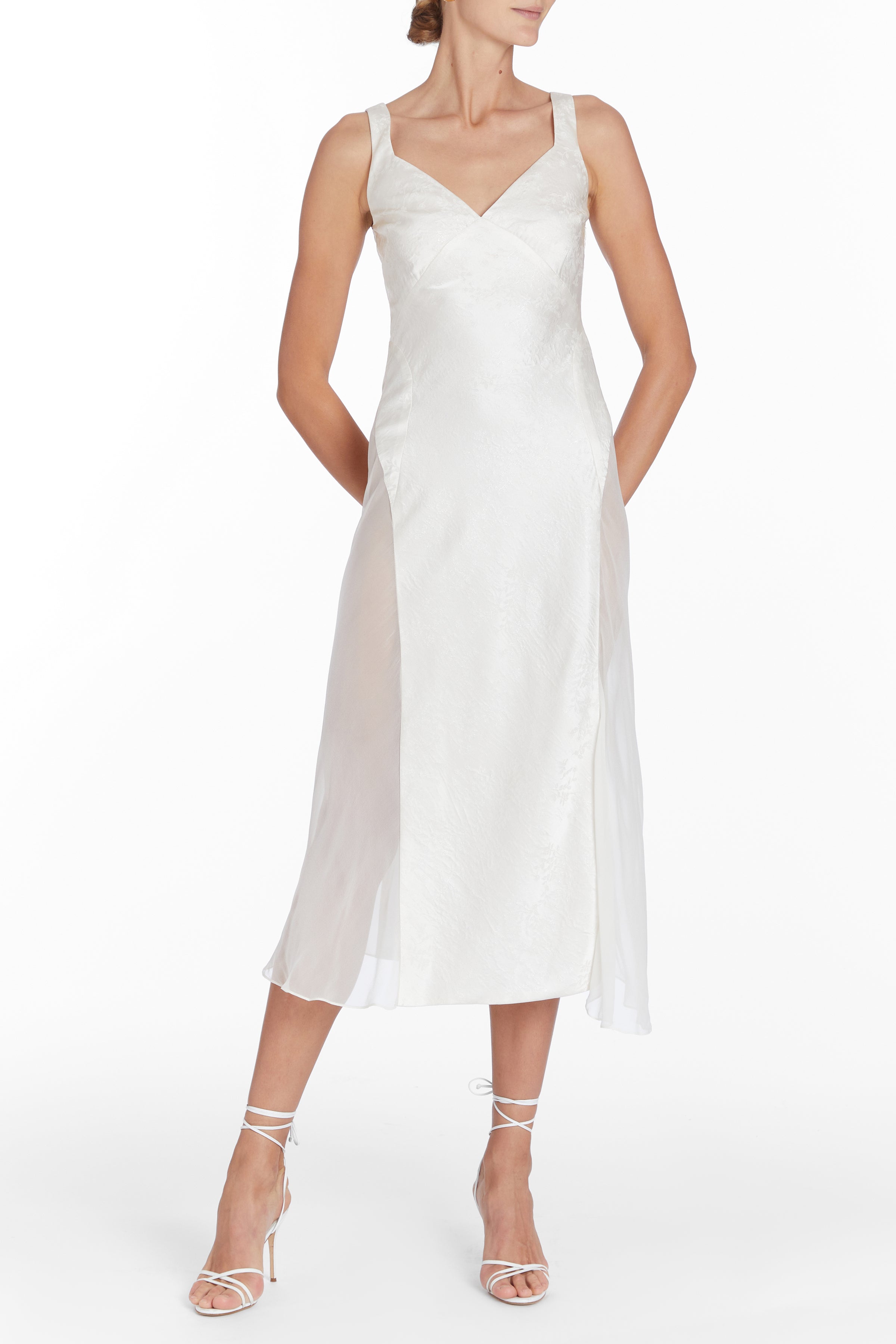 Minerva Ivory Shimmer Floral Jacquard Slip Dress