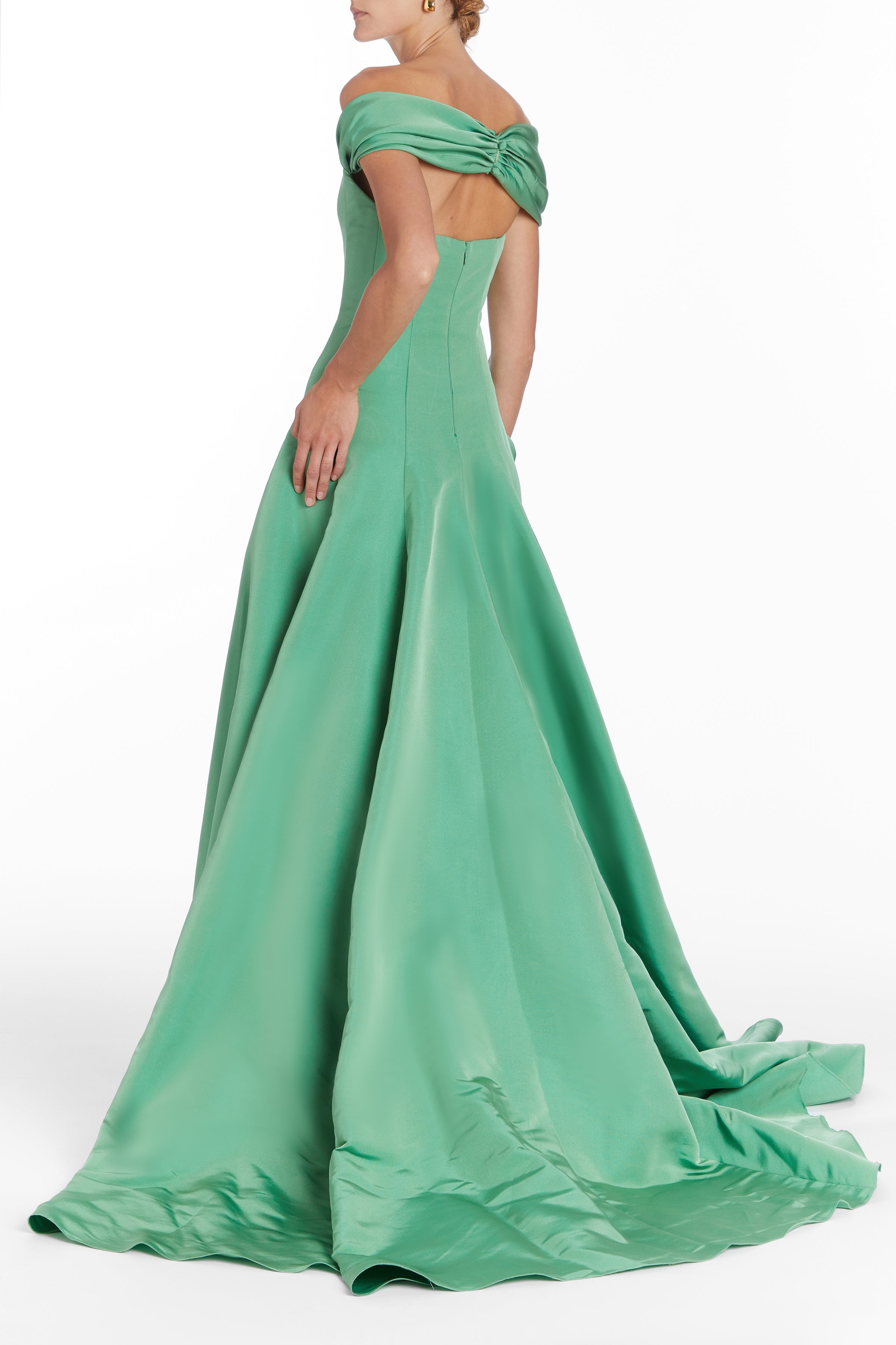 Vittoria Green Faille Drop Waist Gown