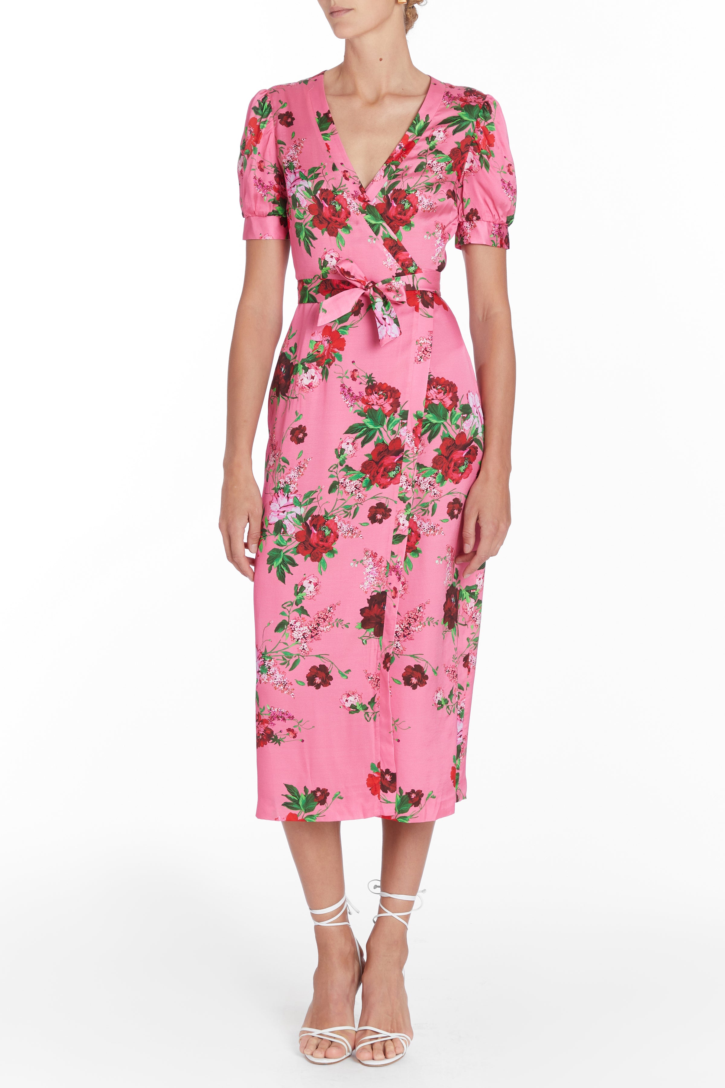 Marnie Pink Floral Short Sleeve Wrap Dress