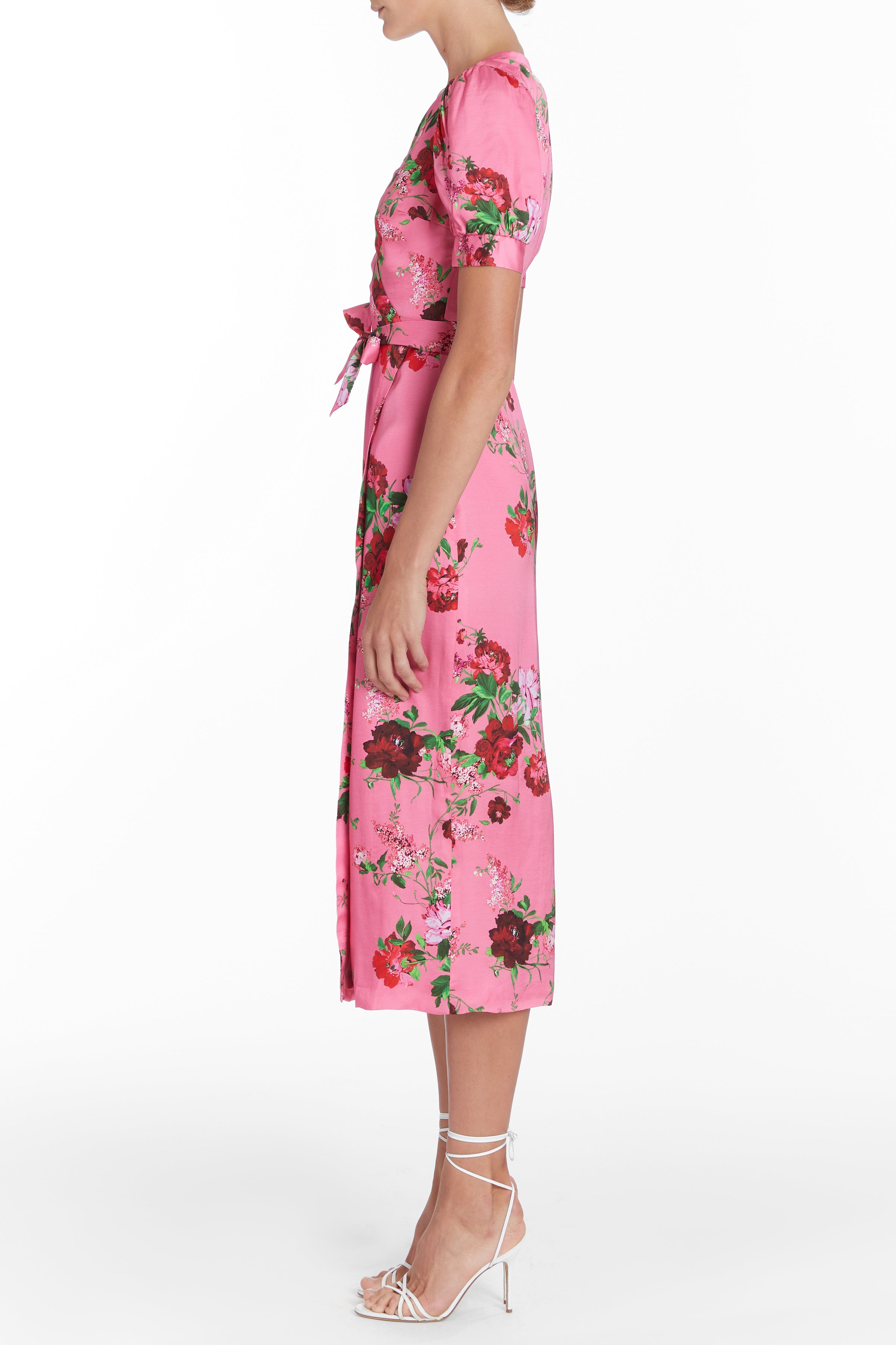 Marnie Pink Floral Short Sleeve Wrap Dress
