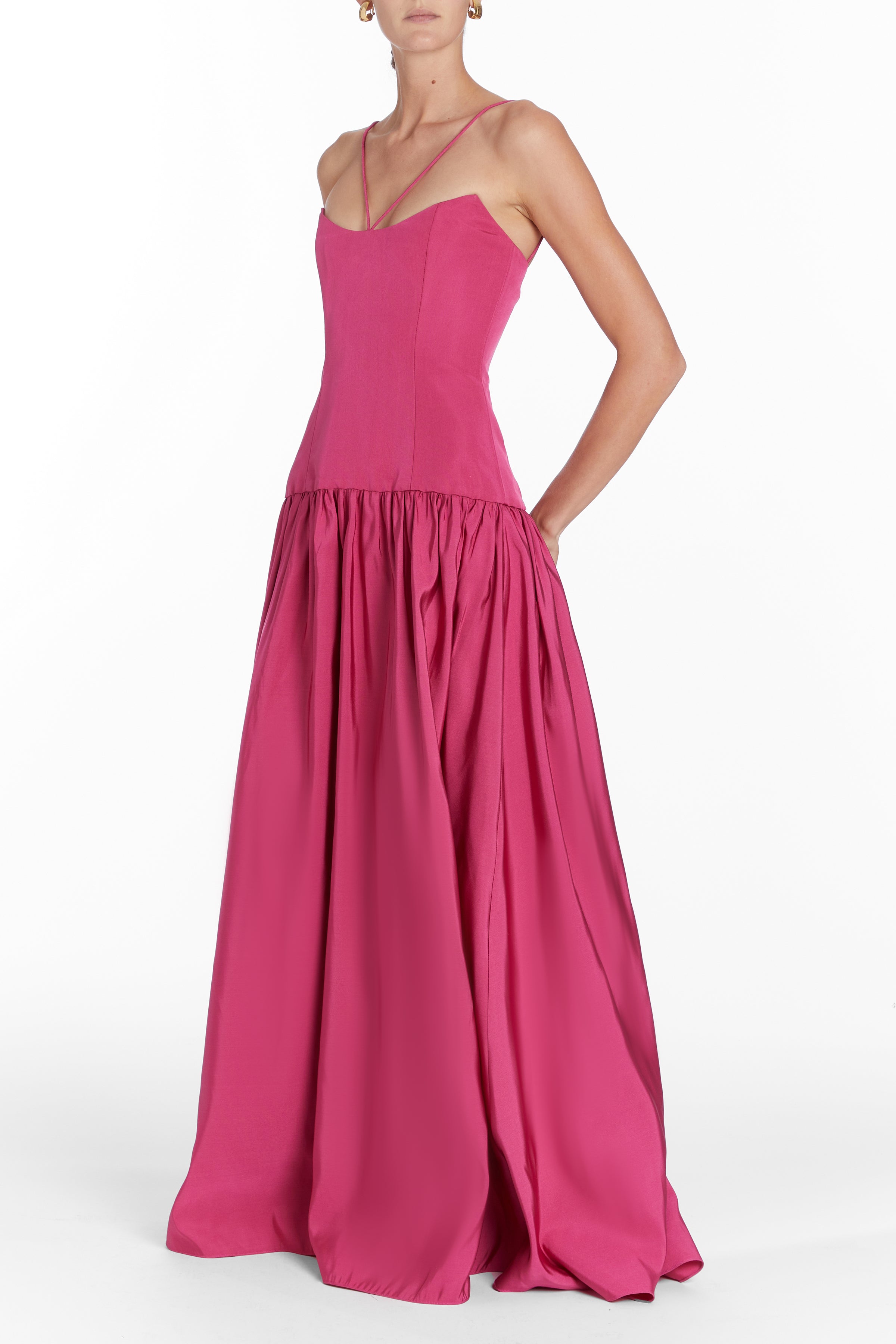 Petra Raspberry Faille Dropwaist Gown