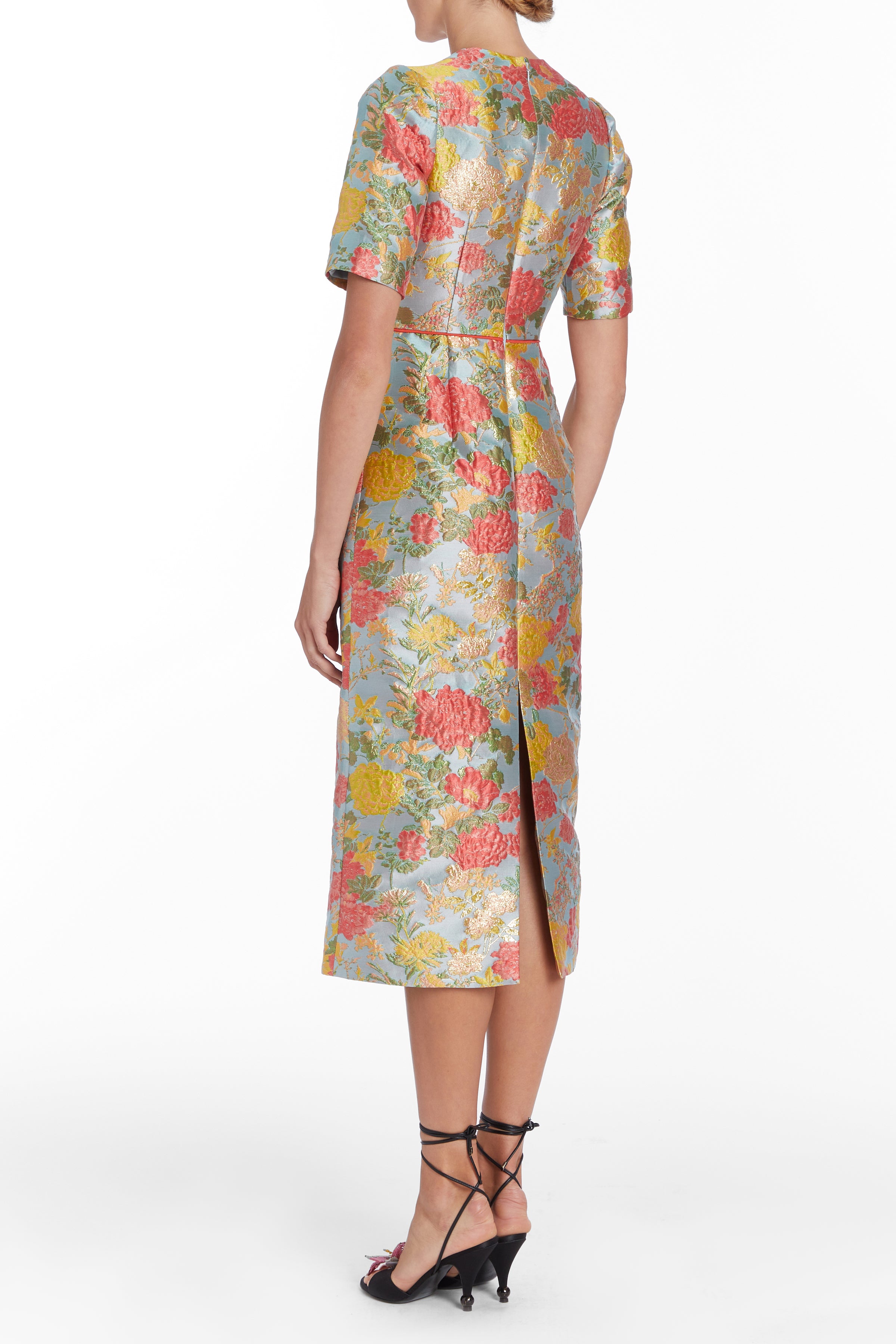 Gladys Floral Jacquard Short Sleeve Midi Dress