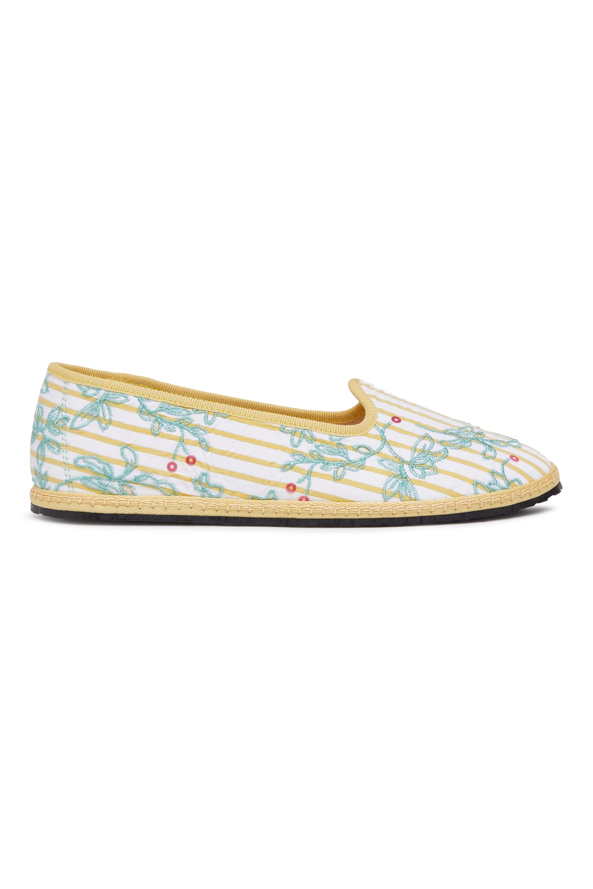 Sequin Floral Striped Eyelet Cotton Venetian Slipper