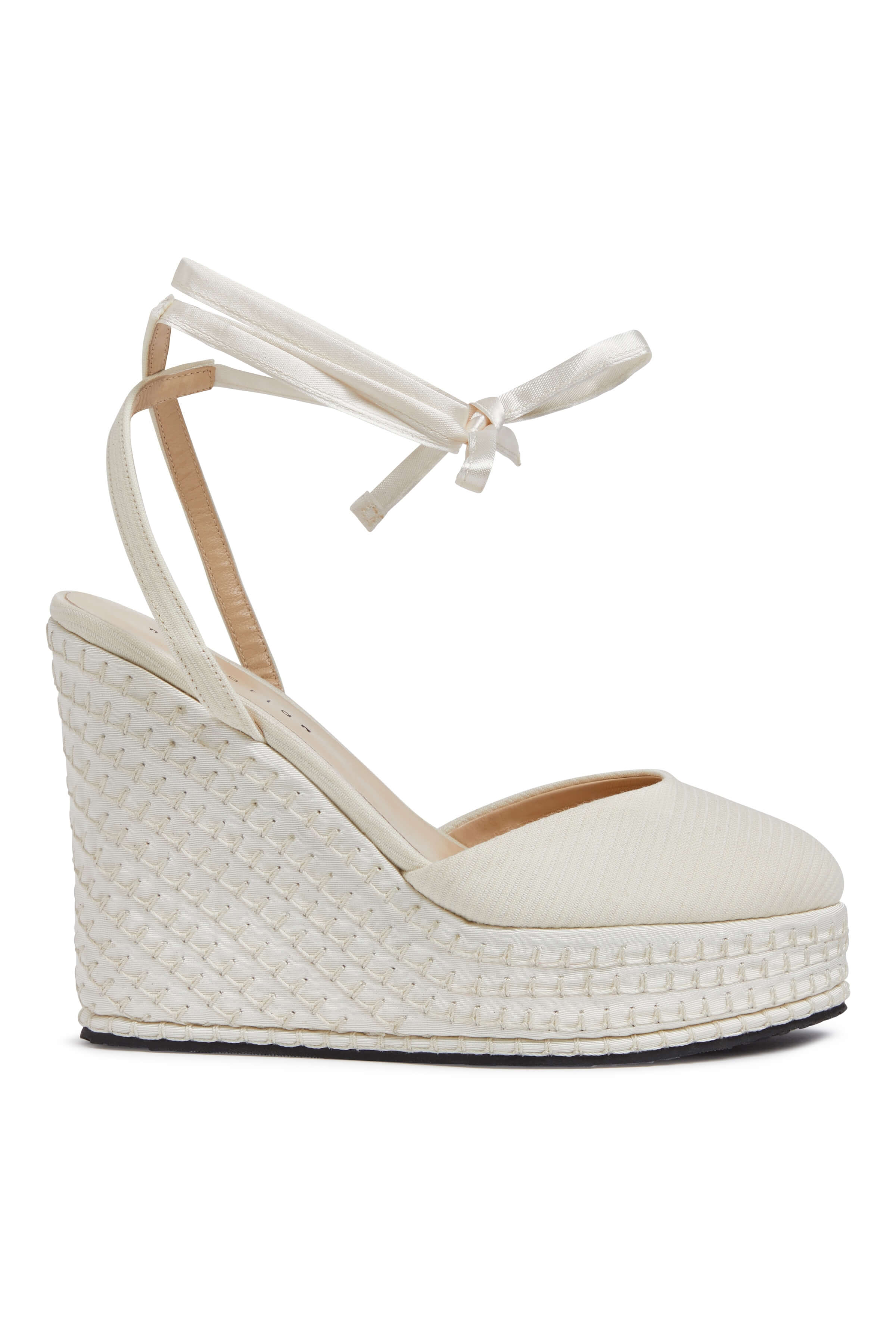 Ivory Stripe Brocade Closed Toe Wedge