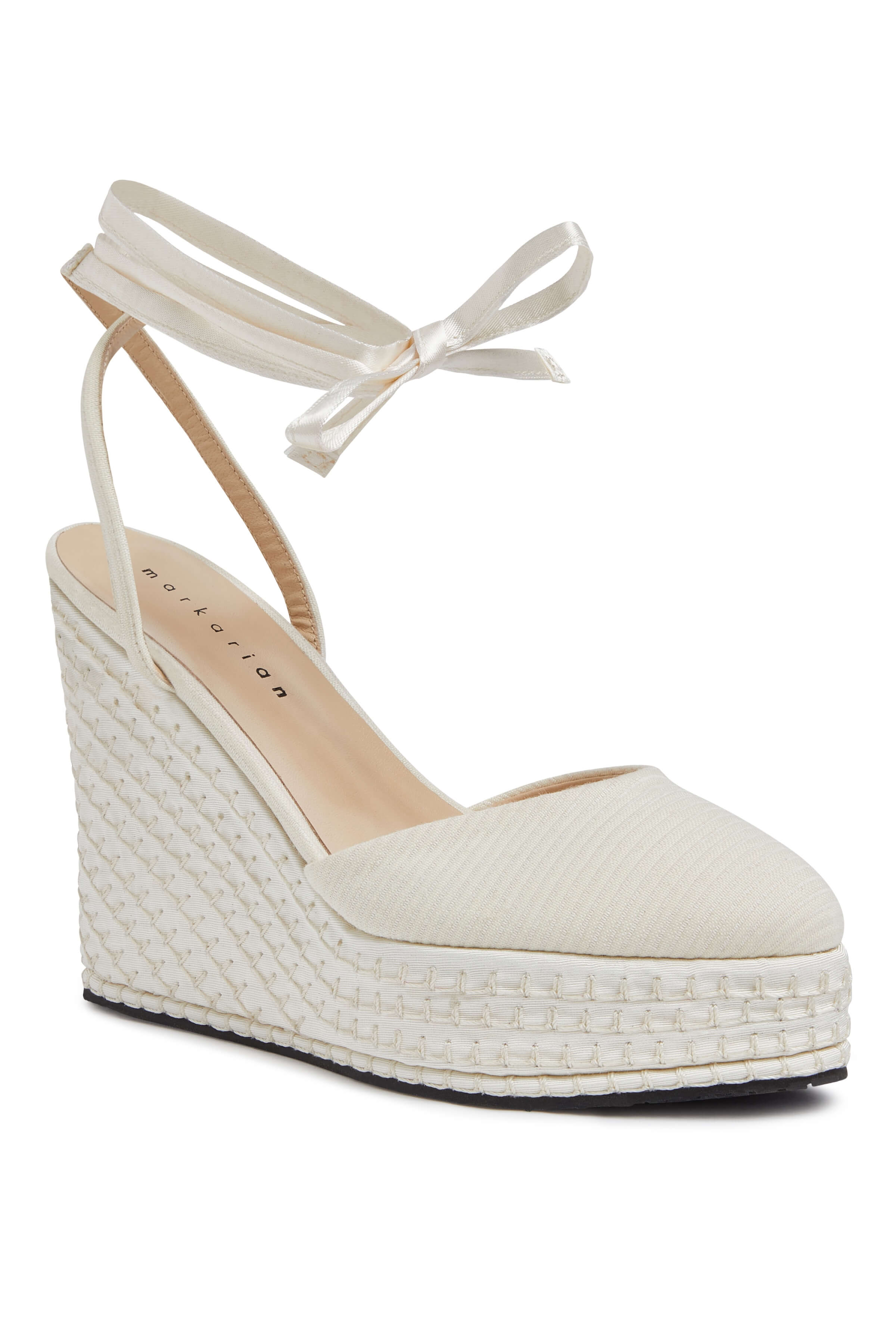 Ivory Stripe Brocade Closed Toe Wedge