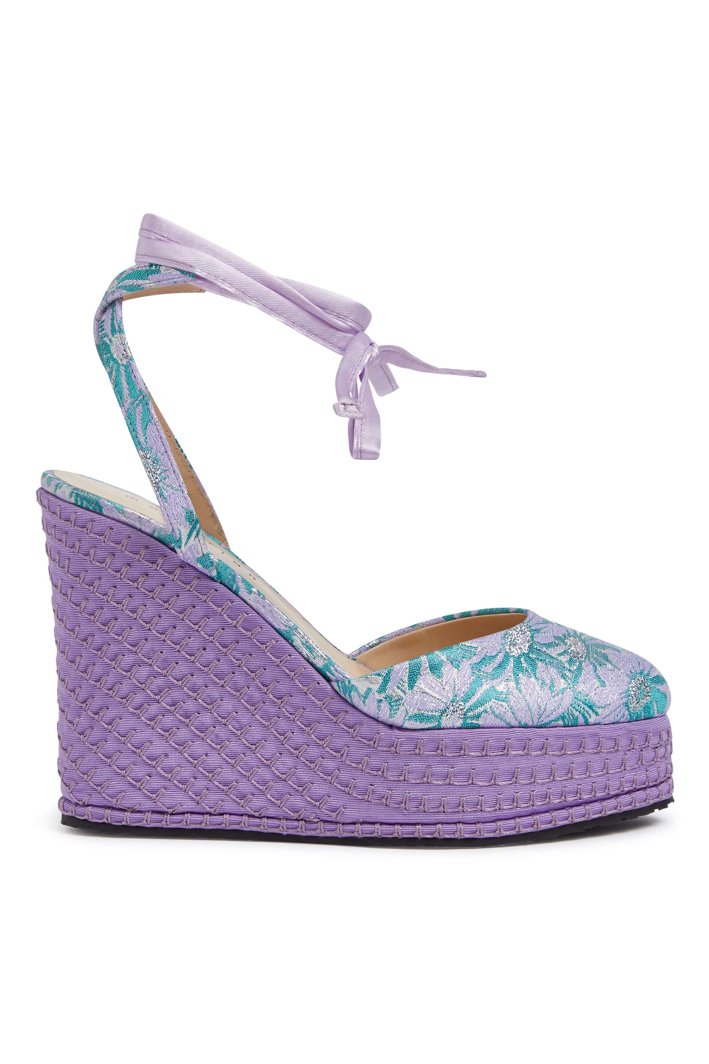 Teal And Purple Daisy Brocade Closed Toe Wedge