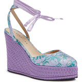 Teal And Purple Daisy Brocade Closed Toe Wedge