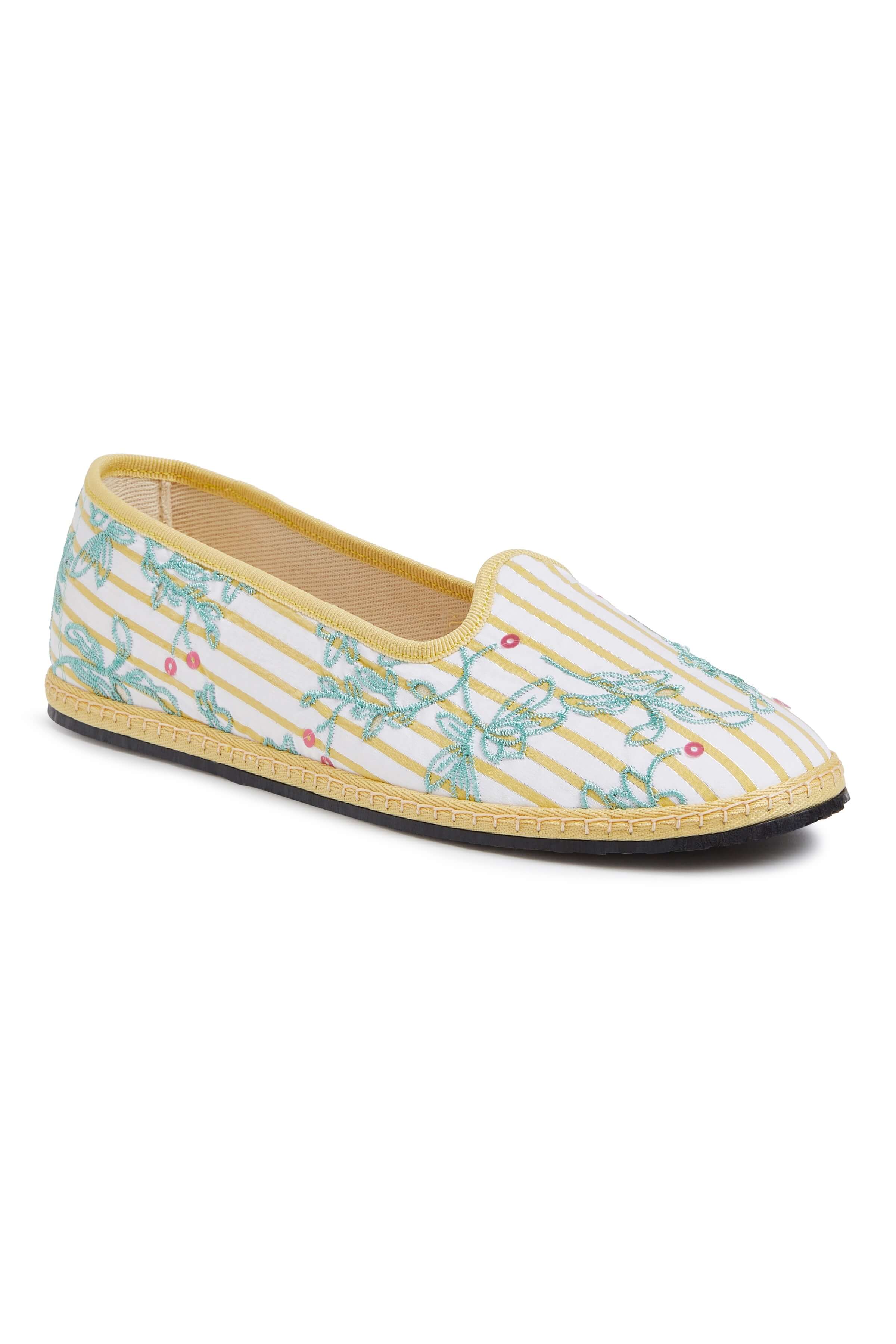 Sequin Floral Striped Eyelet Cotton Venetian Slipper