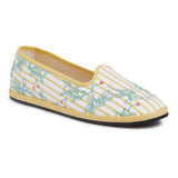 Sequin Floral Striped Eyelet Cotton Venetian Slipper