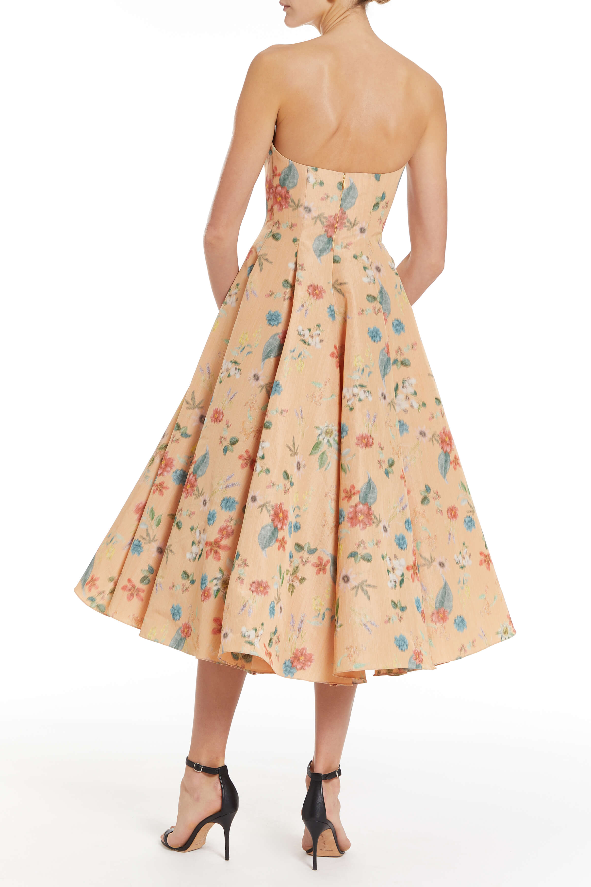 Rousseau Sherbet Floral Ikat Strapless Midi Dress