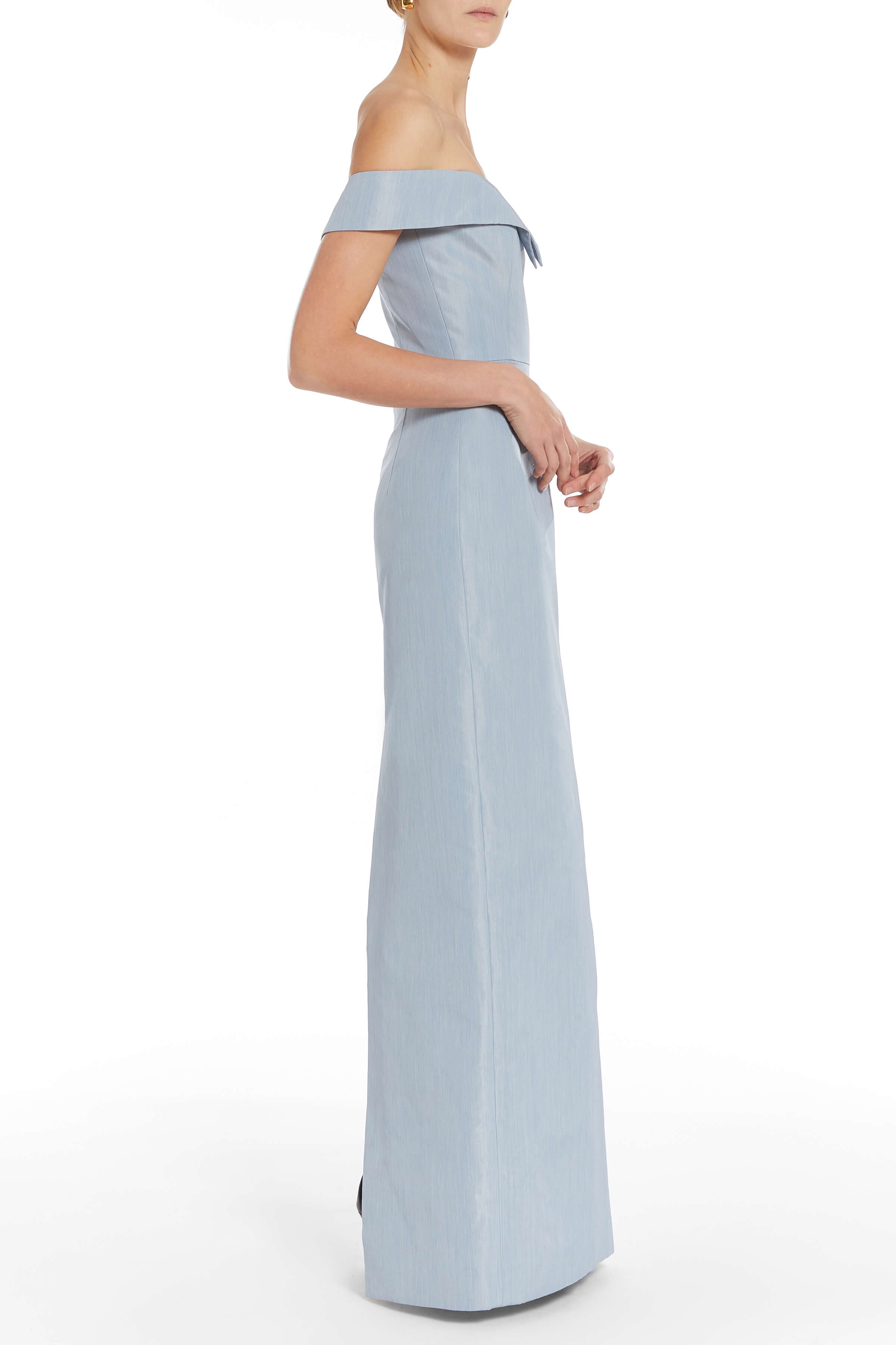 Sarika Blue Taffeta Strapless Column Gown