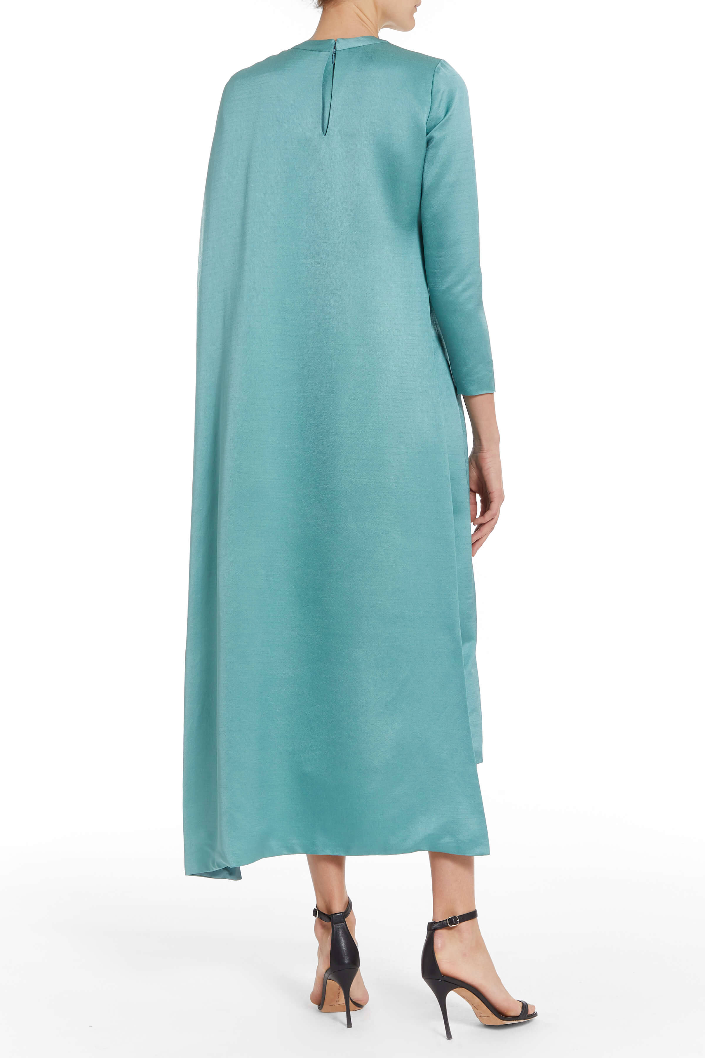 Felice Teal Asymmetric Long Sleeve Cape Midi Dress