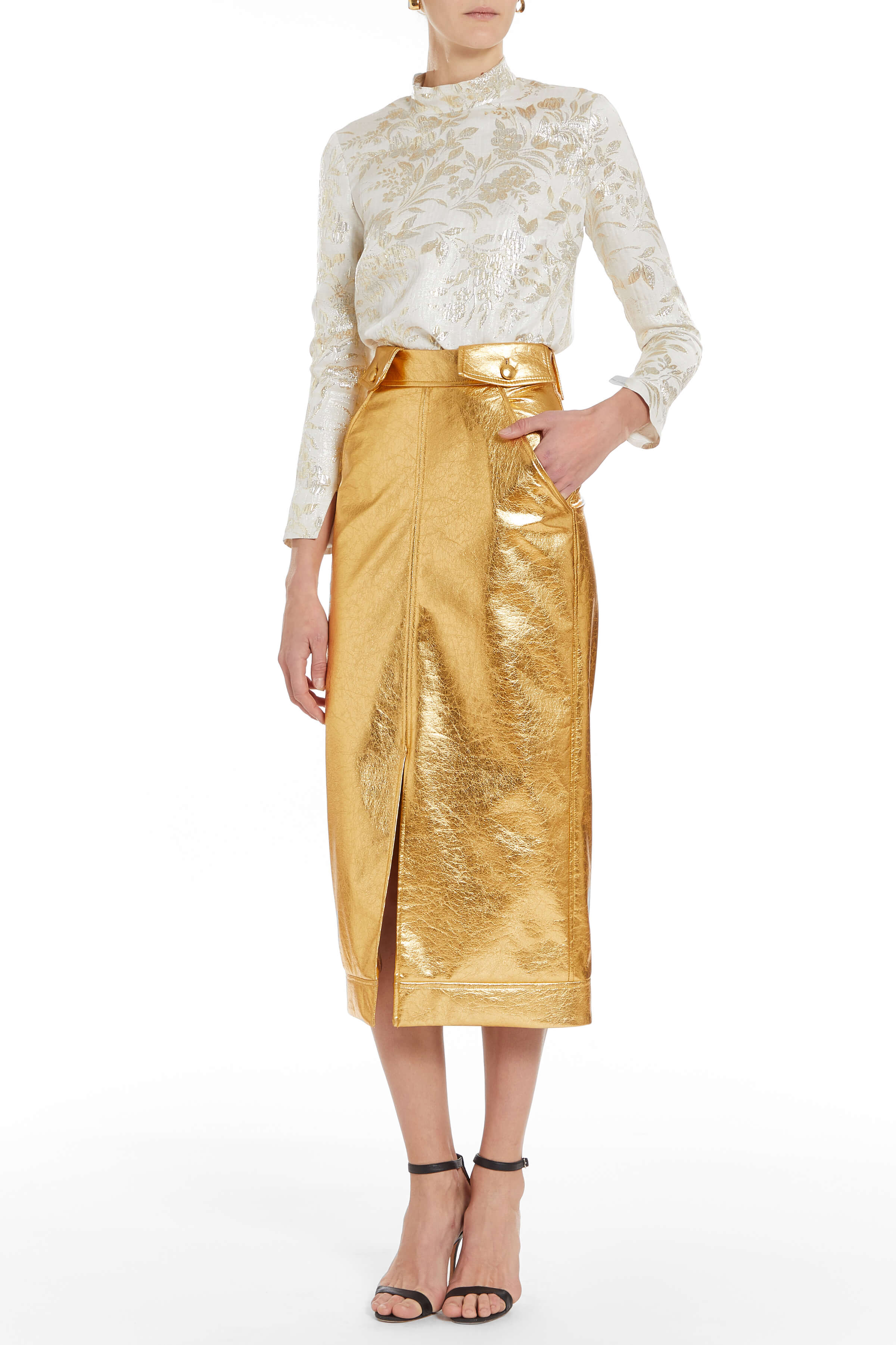Felix Midi Skirt With Pocket Details At Waist And Front Slit