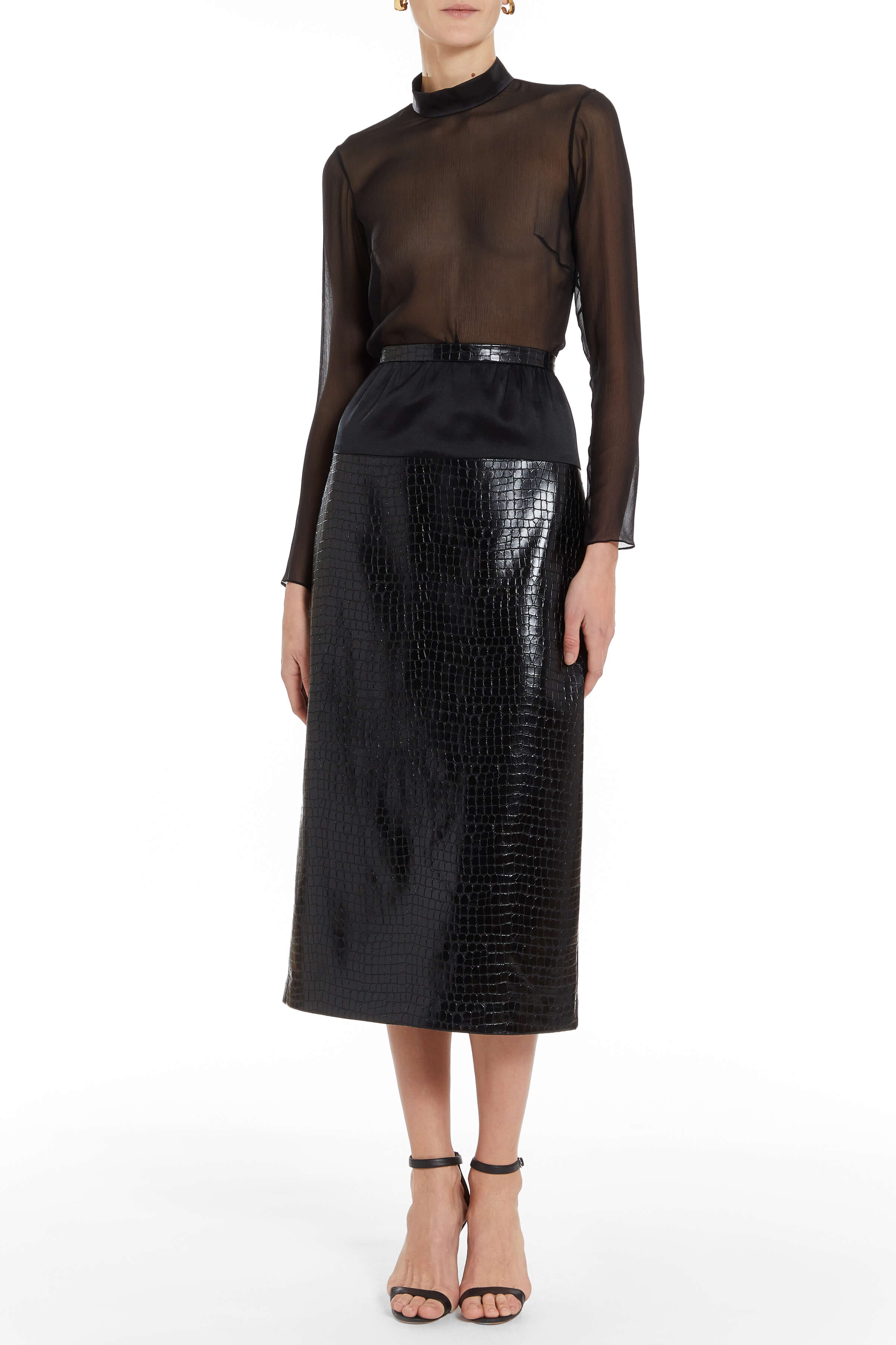 Ria Black Alternative Croc Contrast Drop Waist Midi Skirt