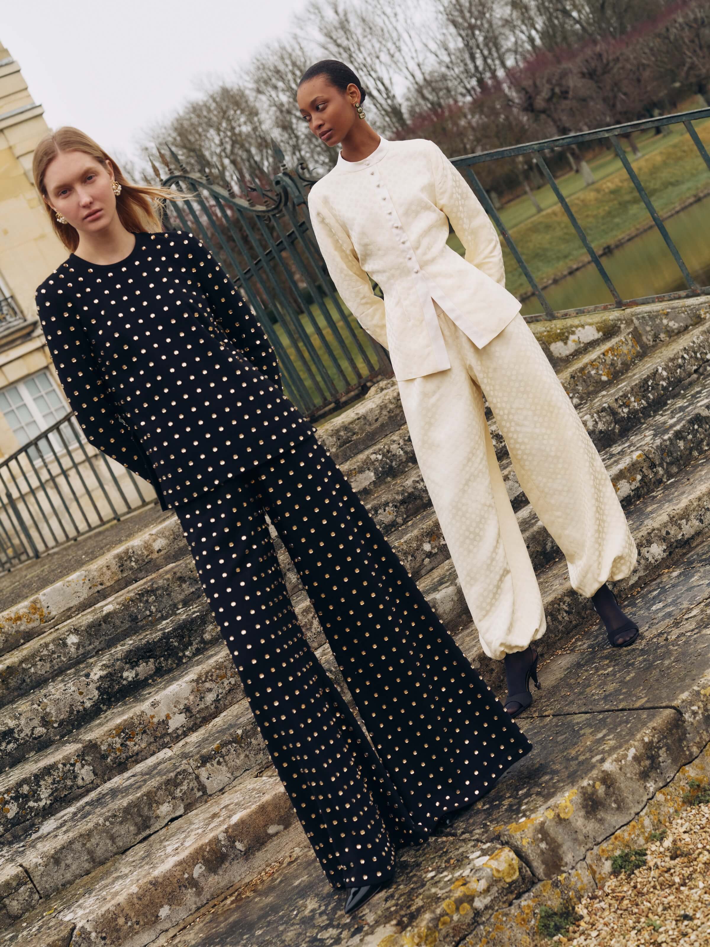 Blythe Embellished Wool Crepe Wide Leg Pant
