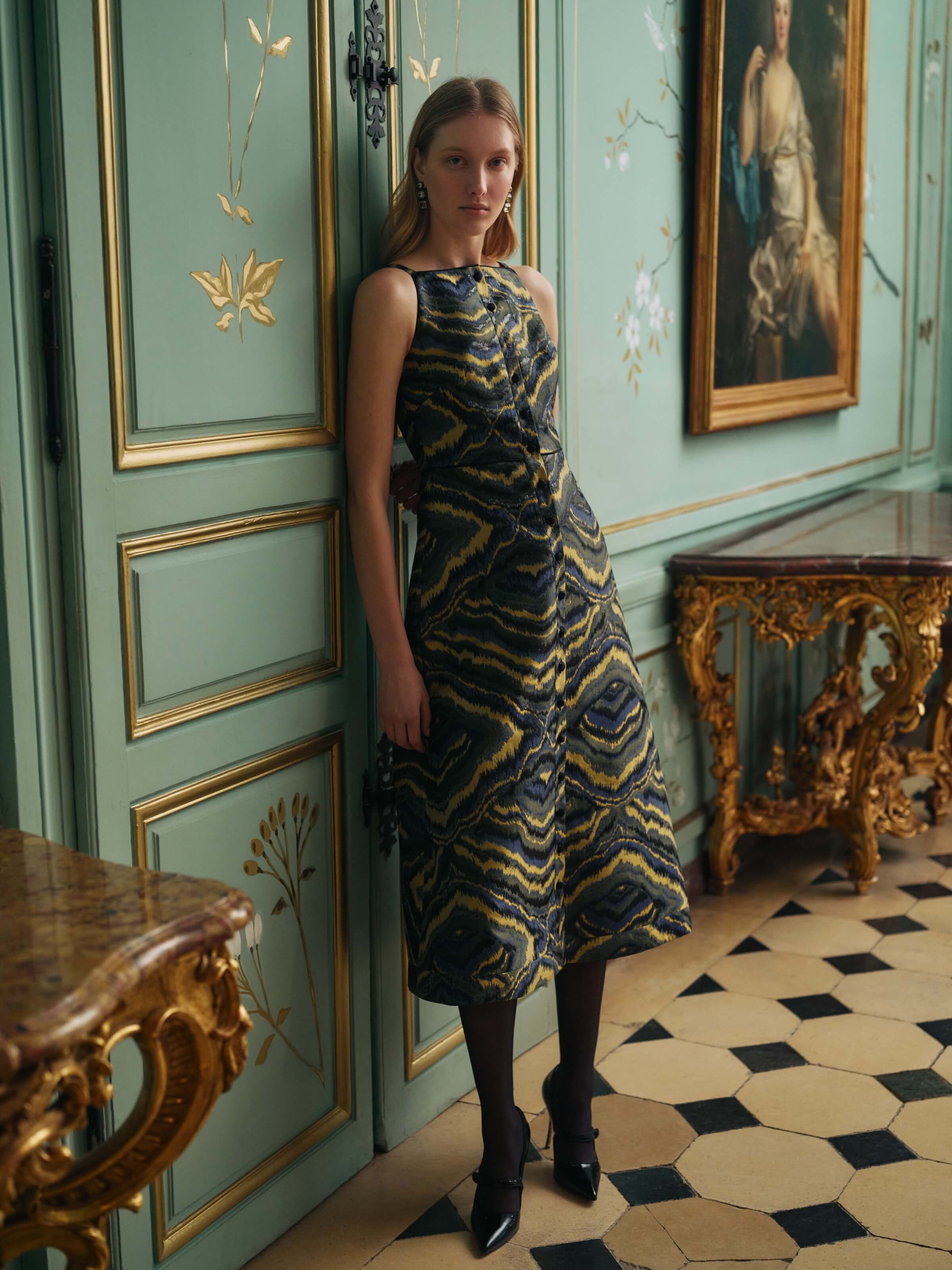 Minerva Jacquard Square Neck Midi Dress