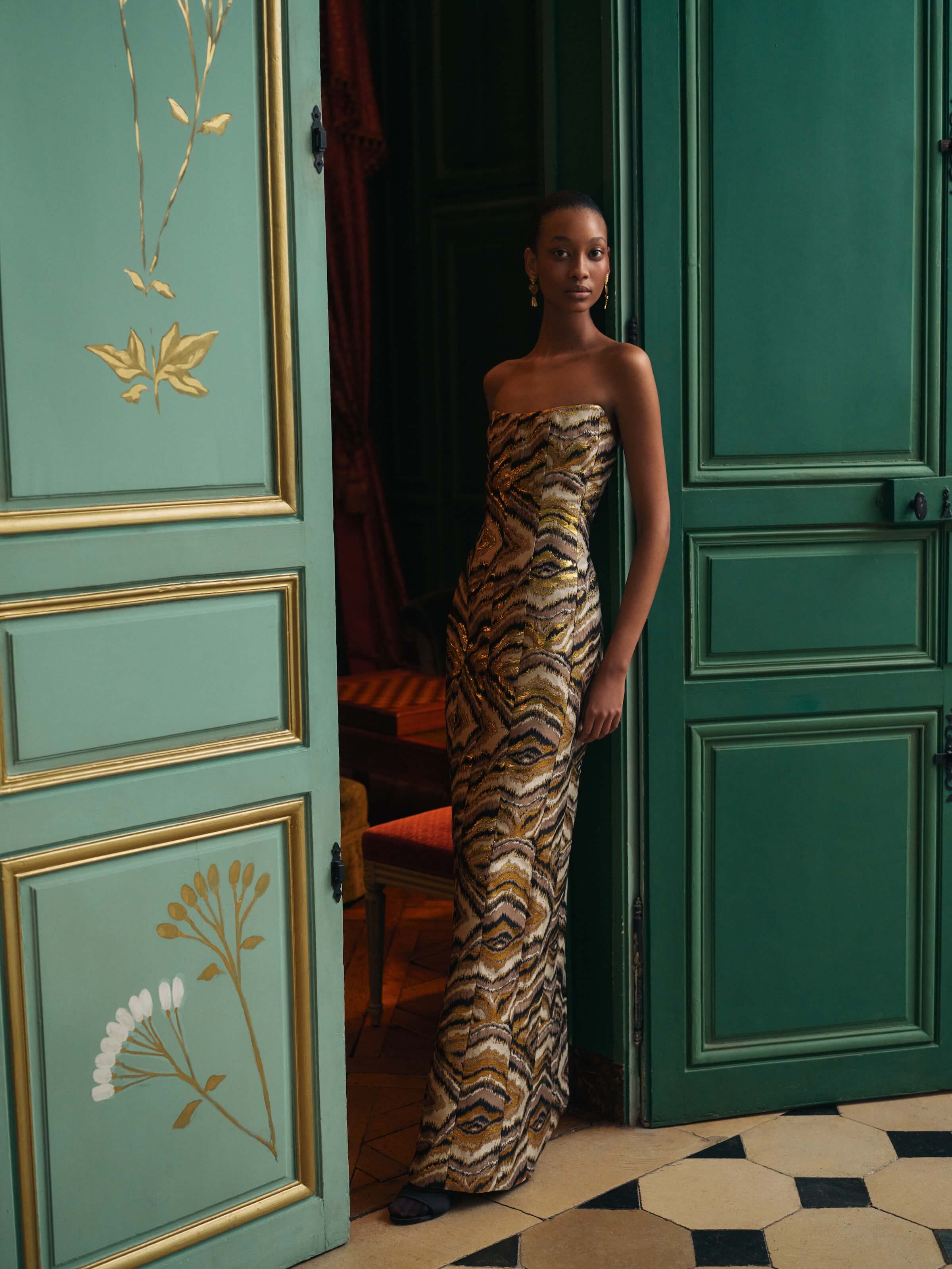 Odessa Metallic Jacquard Gown