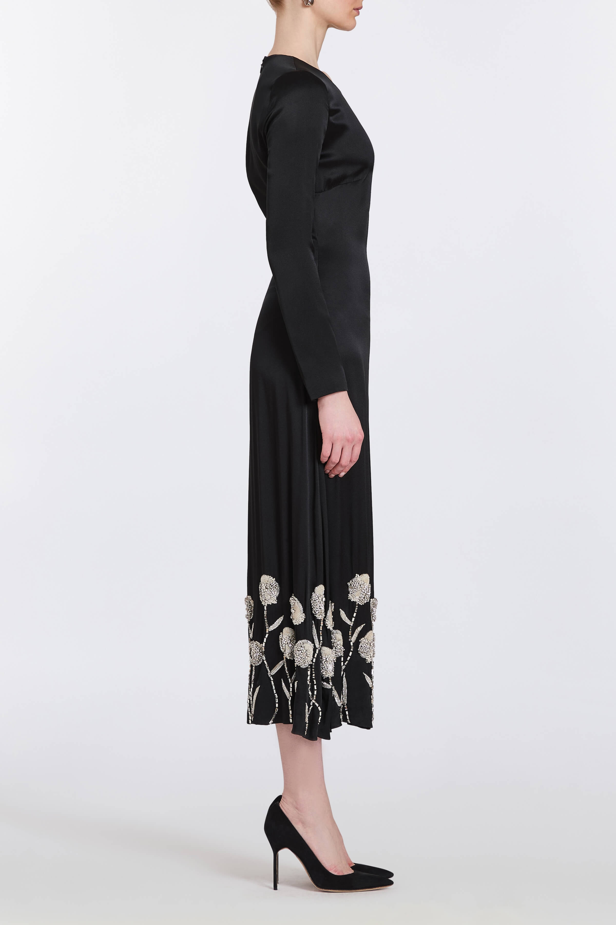 Elsie Black Handbeaded Hem Midi Dress