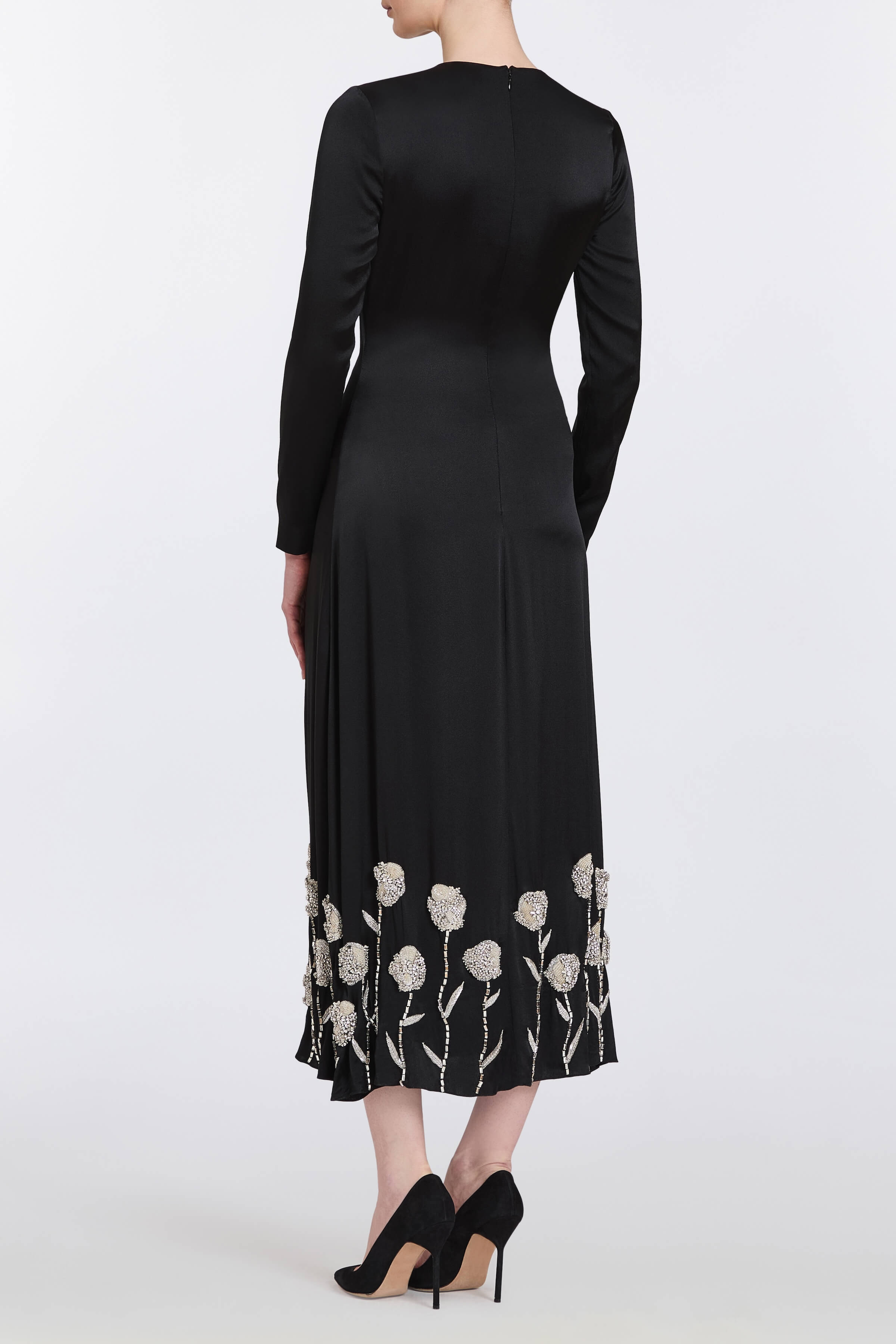 Elsie Black Handbeaded Hem Midi Dress
