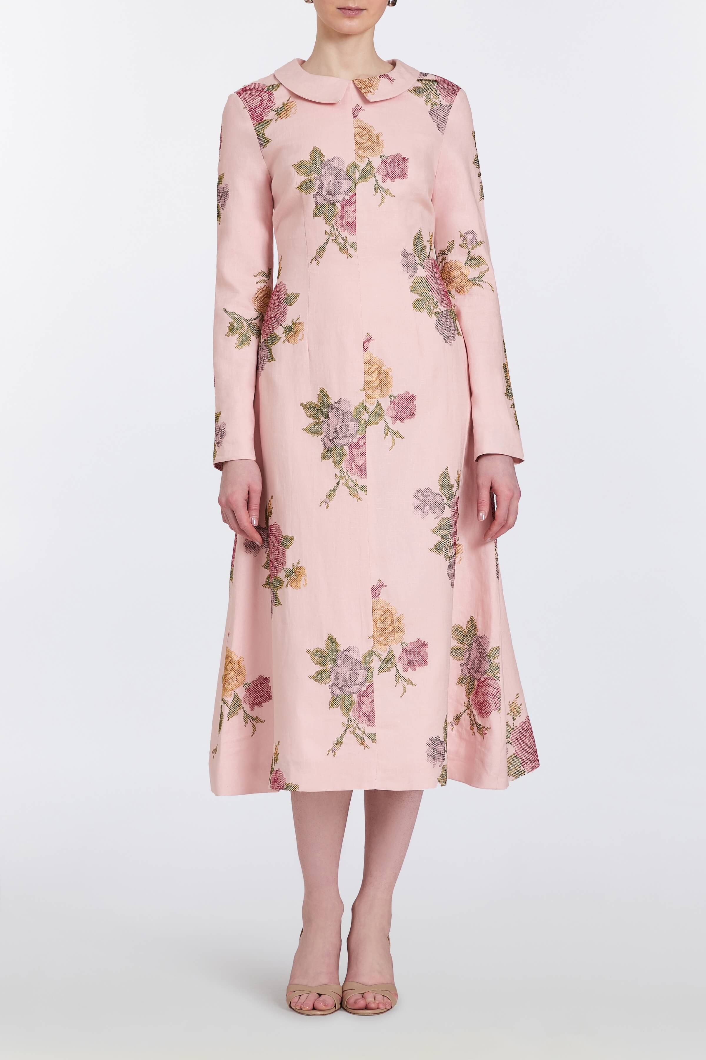 Gretel Cross Stitch Linen Midi Dress